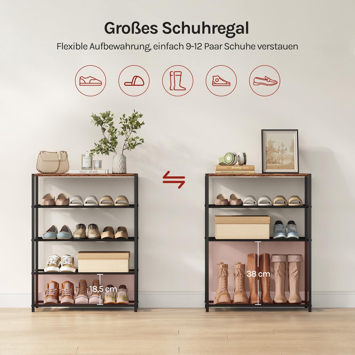 WOLTU - banc à chaussures - étagère à chaussures avec assise - 4 étagères - bois et métal - pour environ 12 paires de chaussures