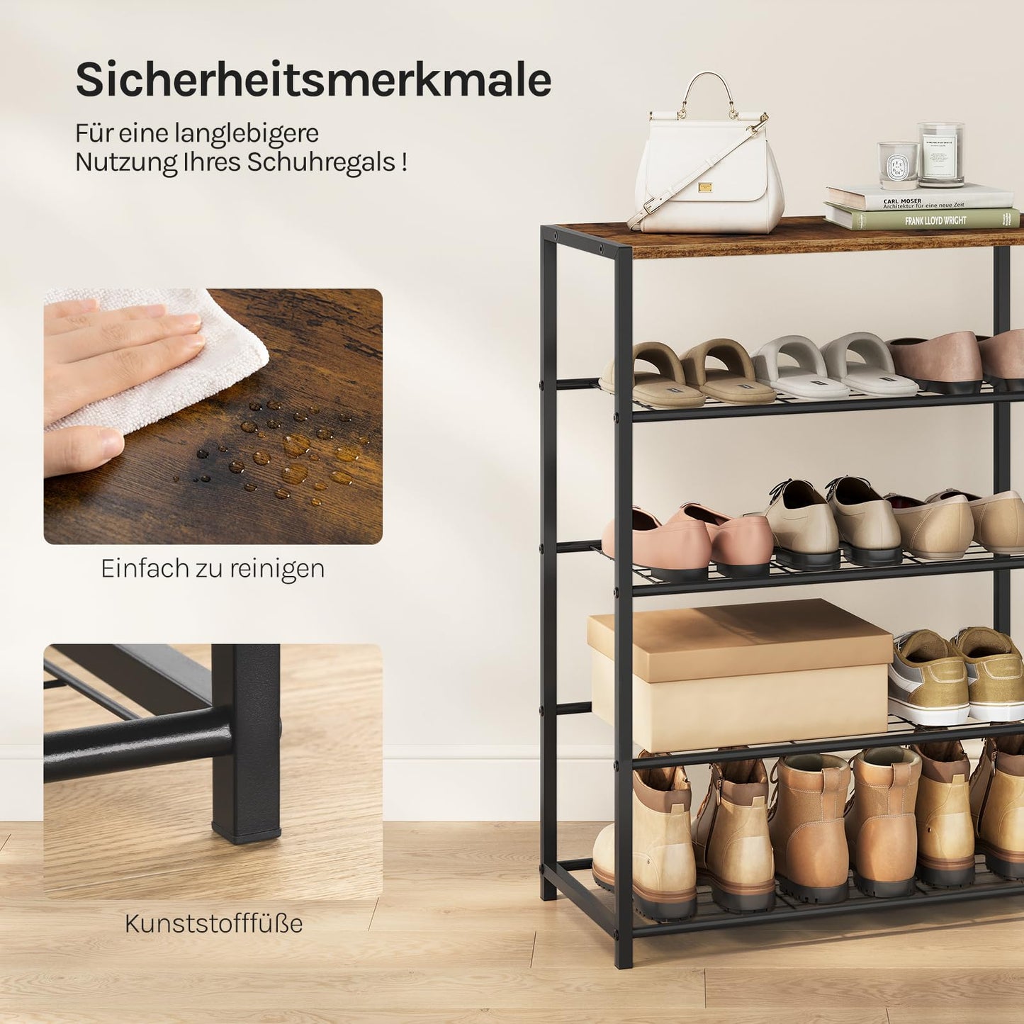 WOLTU - banc à chaussures - étagère à chaussures avec assise - 4 étagères - bois et métal - pour environ 12 paires de chaussures