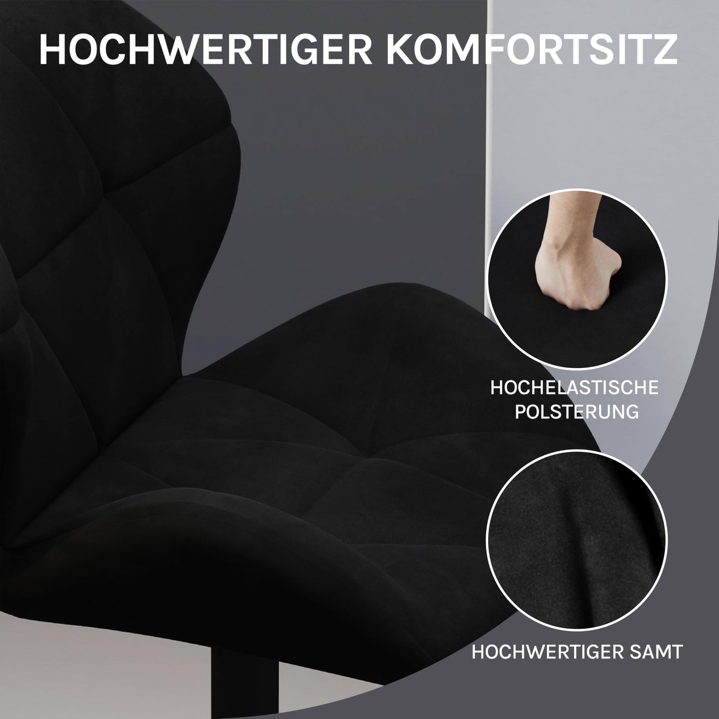 Tabouret Woltu - Dossier - Réglable - Pivotant - Velours - Métal - Noir