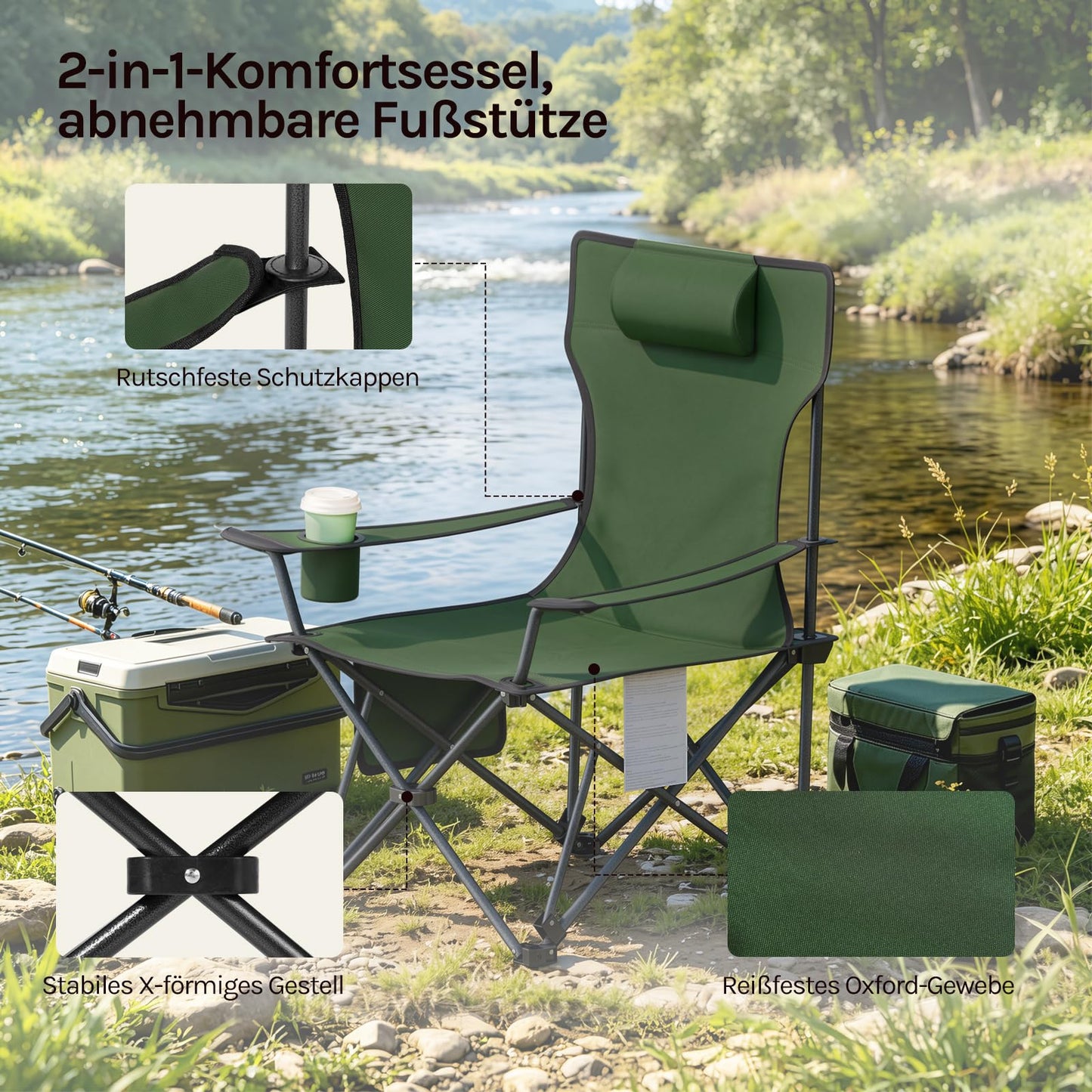 Chaise de camping Woltu - Lot de 2 - Pliable - Repose-pieds - Oxford 600D - Bleu