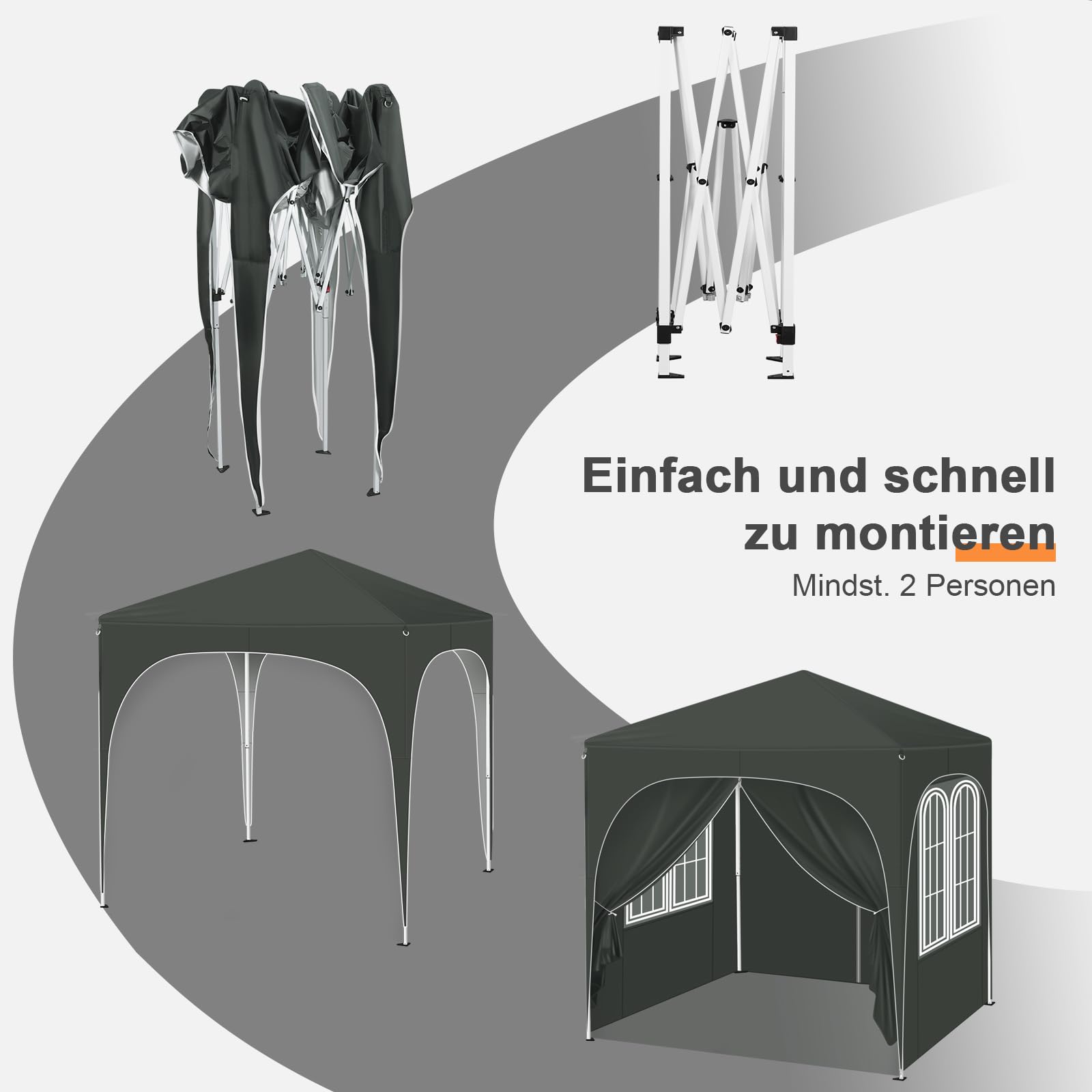 Pavillon pliable WOLTU - 2 x 2 m - avec 4 parois amovibles - protection solaire UPF 50+ - gris