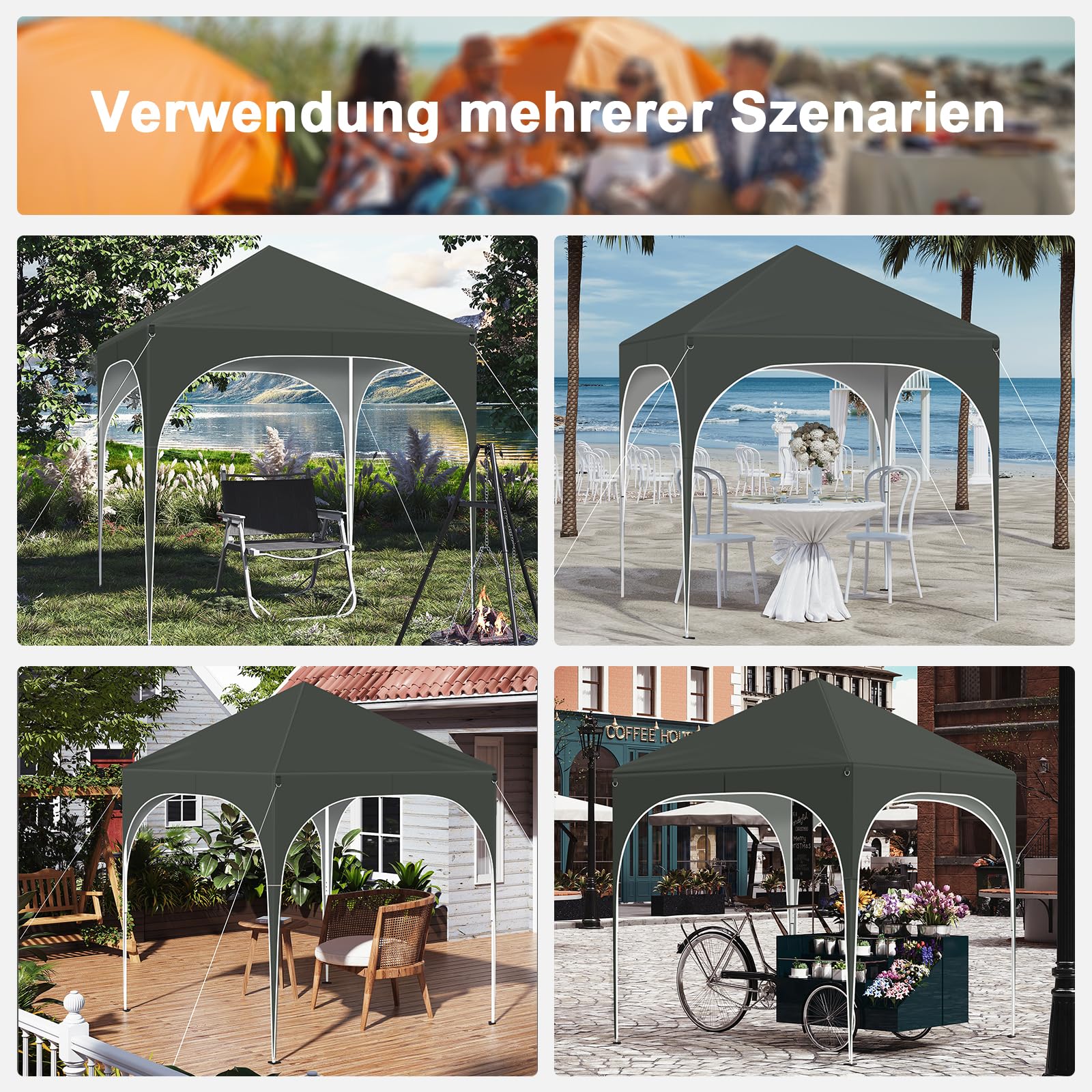 Pavillon pliable WOLTU - 2 x 2 m - avec 4 parois amovibles - protection solaire UPF 50+ - gris