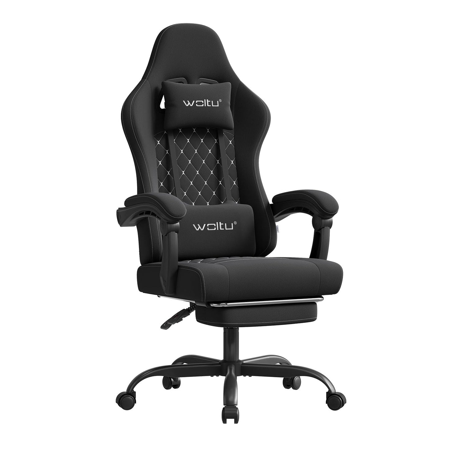 Fauteuil gaming Woltu - Ergonomique - Fonction massage - Repose-pieds - 150 kg - Noir/Blanc