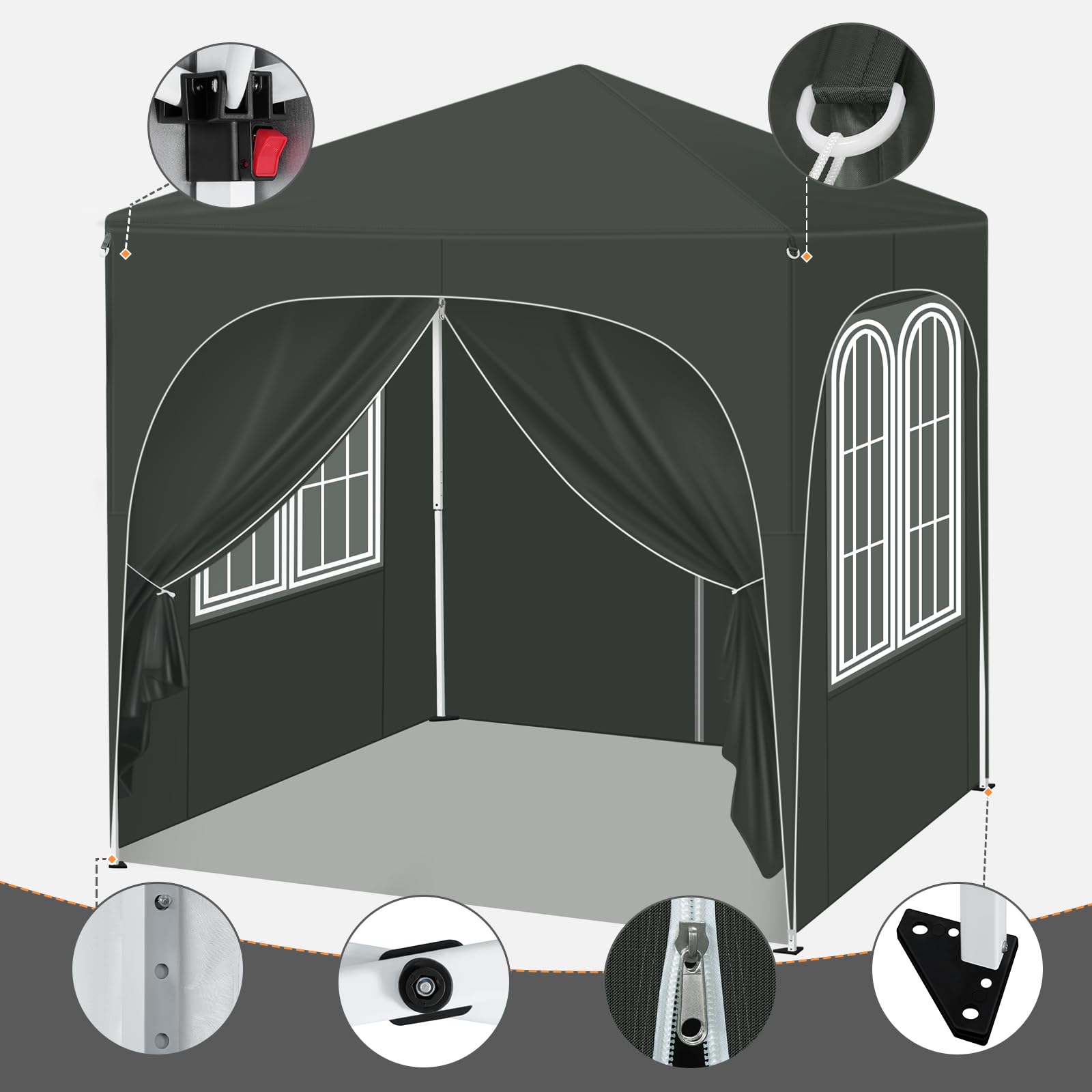 Pavillon pliable WOLTU - 2 x 2 m - avec 4 parois amovibles - protection solaire UPF 50+ - gris
