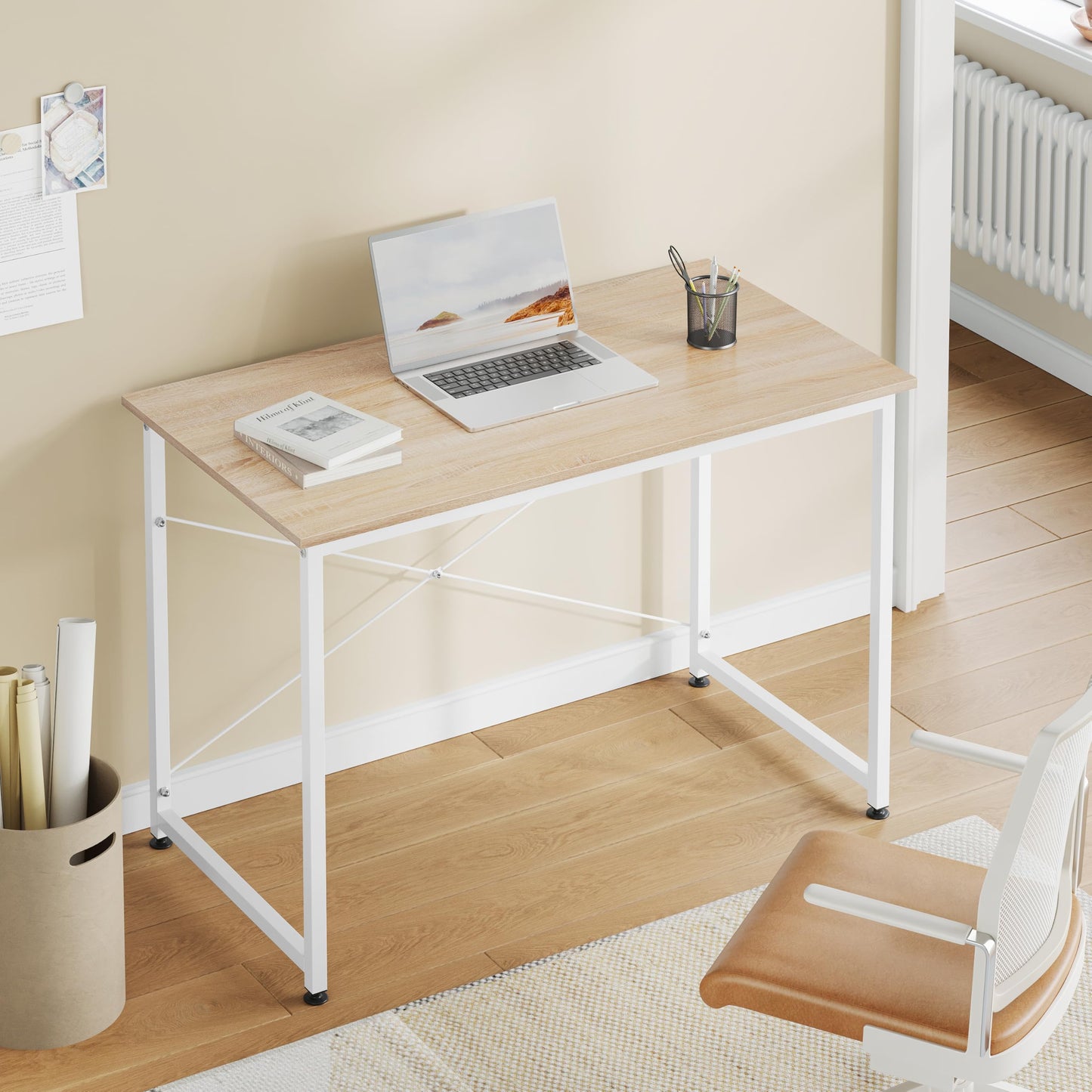 Bureau d'ordinateur Woltu - 100 x 75 x 50 cm - Bois E1 - Structure métallique - Chêne clair