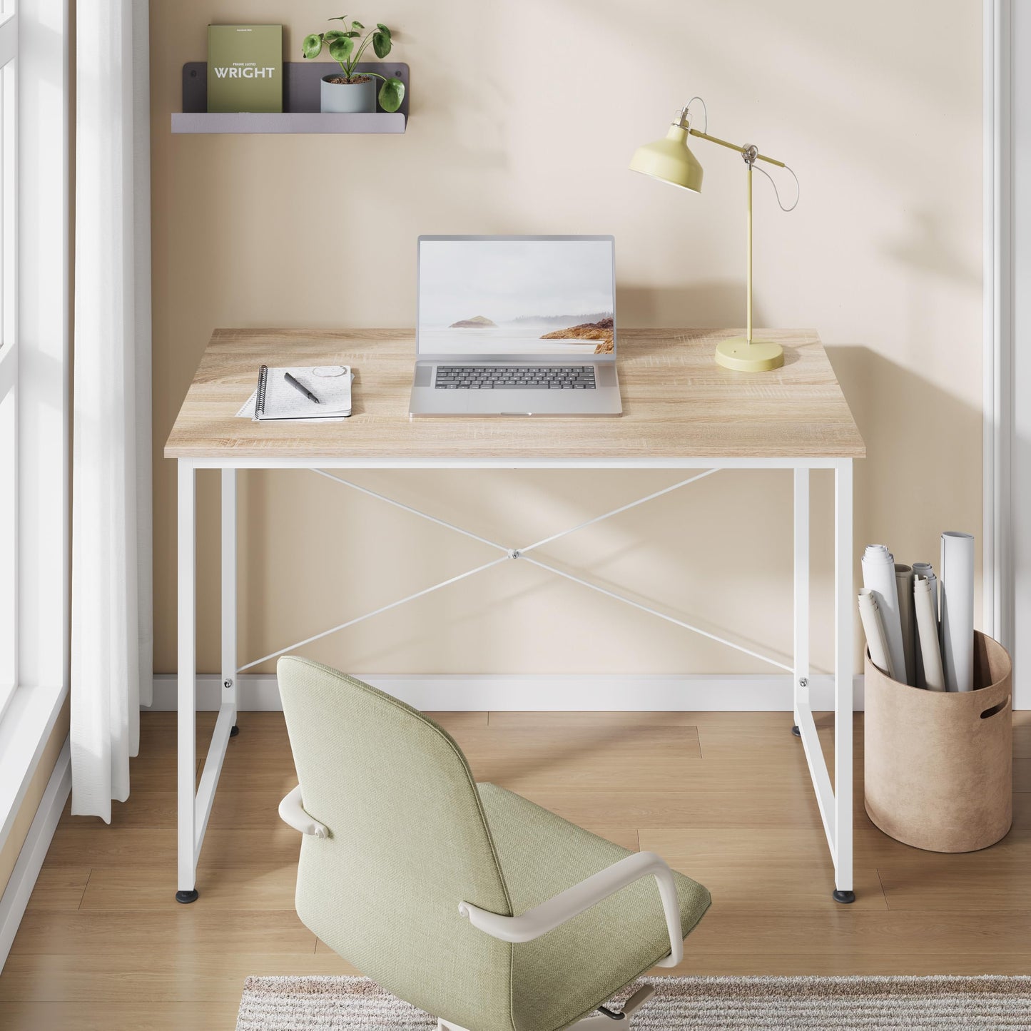 Bureau d'ordinateur Woltu - 100 x 75 x 50 cm - Bois E1 - Structure métallique - Chêne clair