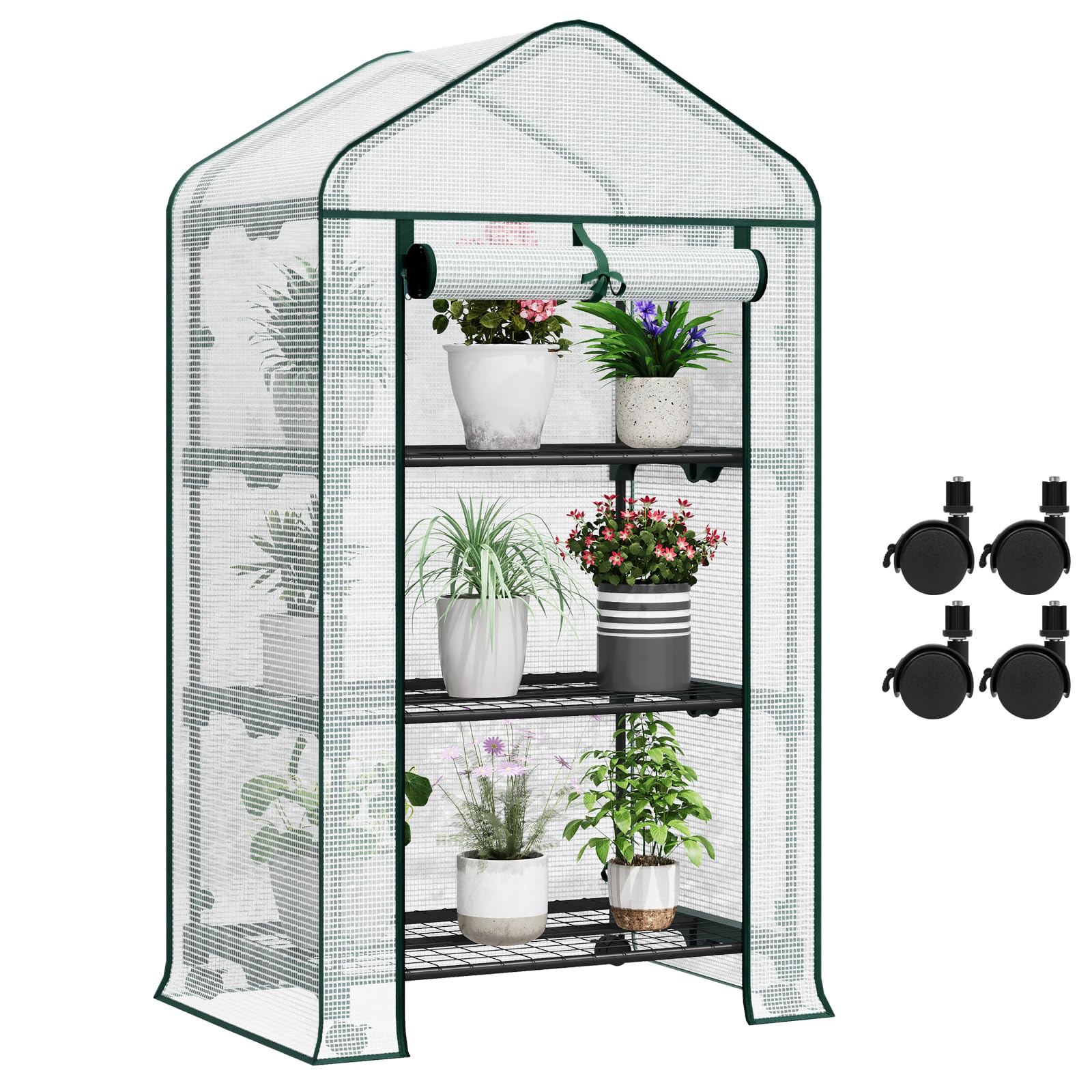 Serre en plastique Woltu - Sur roulettes - 3 étagères - 70 x 50 x 131 cm - Blanc semi-transparent