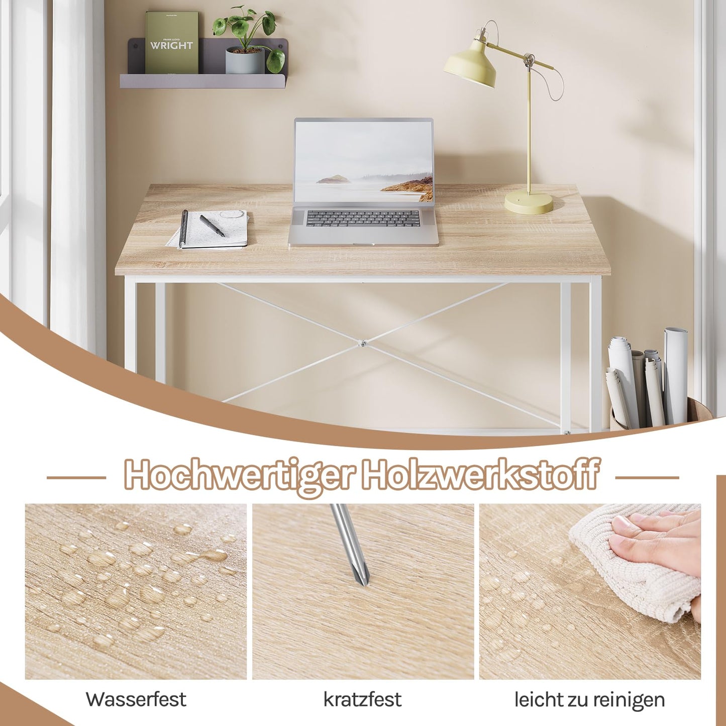 Bureau d'ordinateur Woltu - 100 x 75 x 50 cm - Bois E1 - Structure métallique - Chêne clair