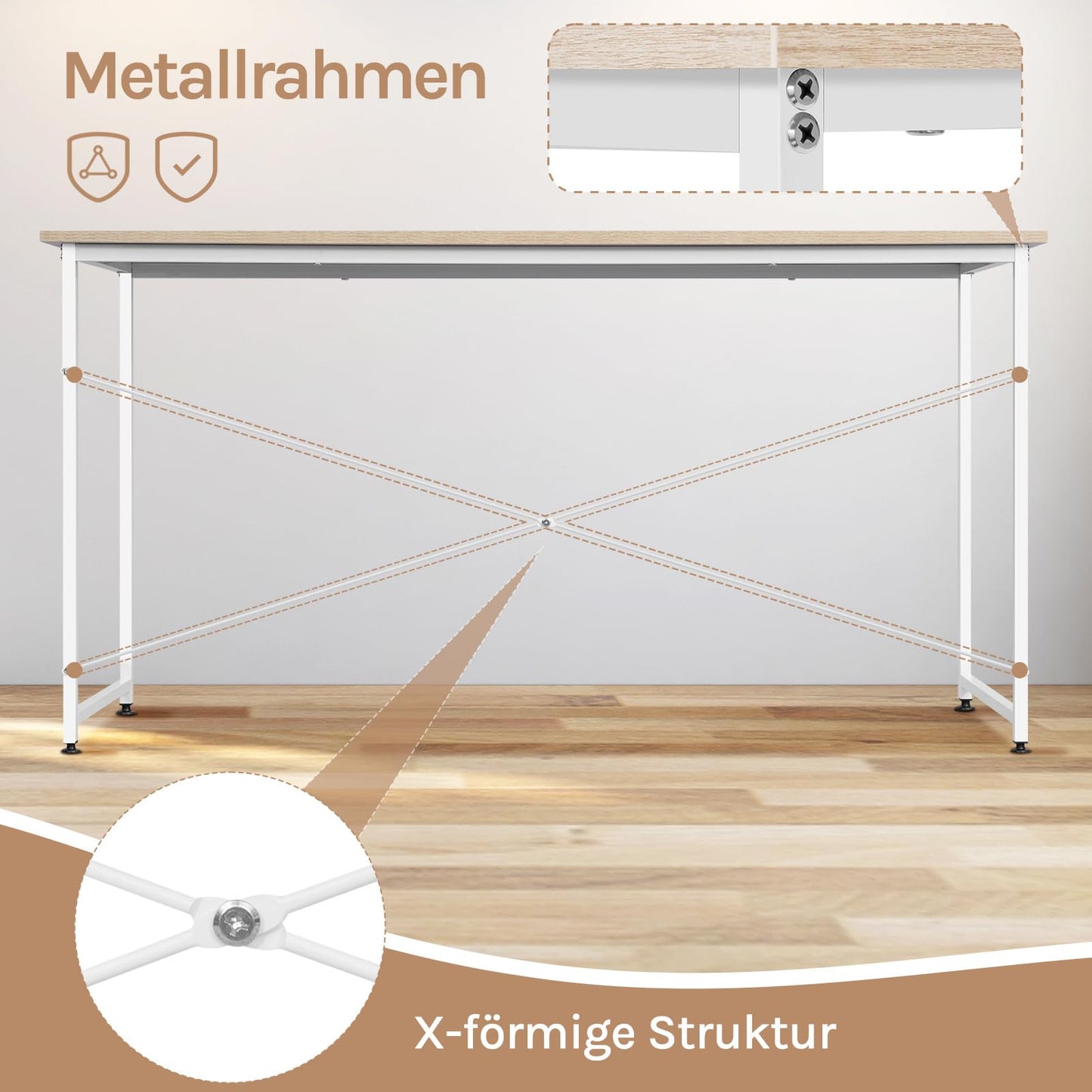 Bureau d'ordinateur Woltu - 100 x 75 x 50 cm - Bois E1 - Structure métallique - Chêne clair