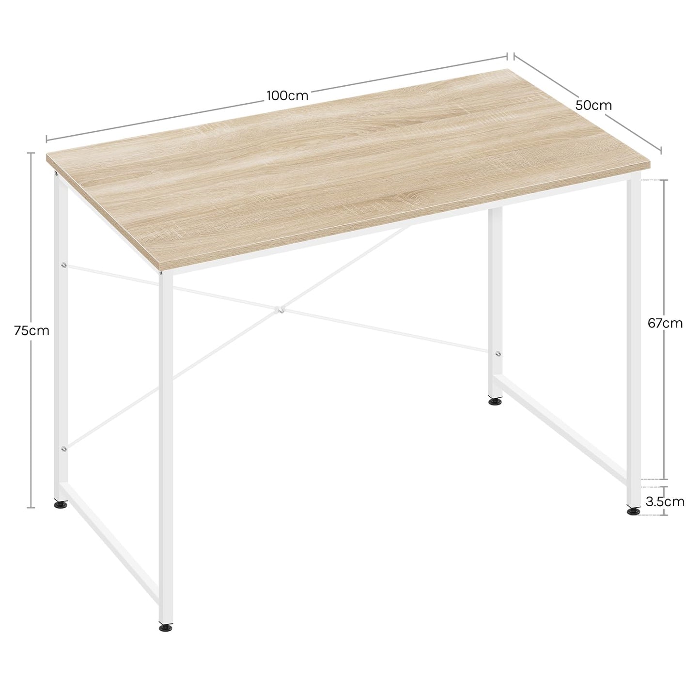 Bureau d'ordinateur Woltu - 100 x 75 x 50 cm - Bois E1 - Structure métallique - Chêne clair
