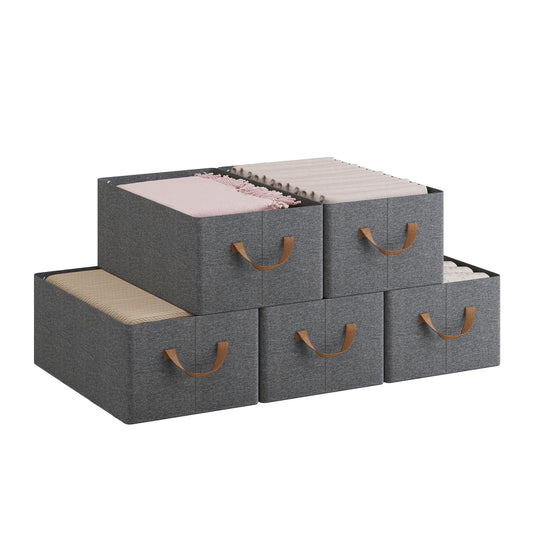 Boîtes de rangement Woltu - Lot de 5 - Poignées - Pliables - 47 x 20 x 28 cm - Gris