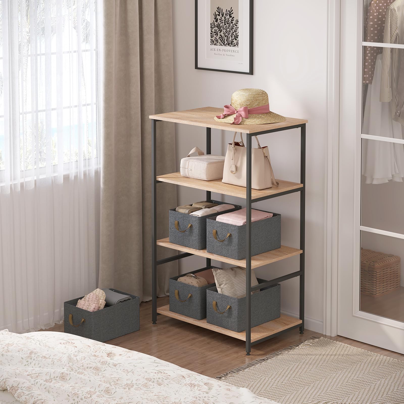 Boîtes de rangement Woltu - Lot de 5 - Poignées - Pliables - 47 x 20 x 28 cm - Gris