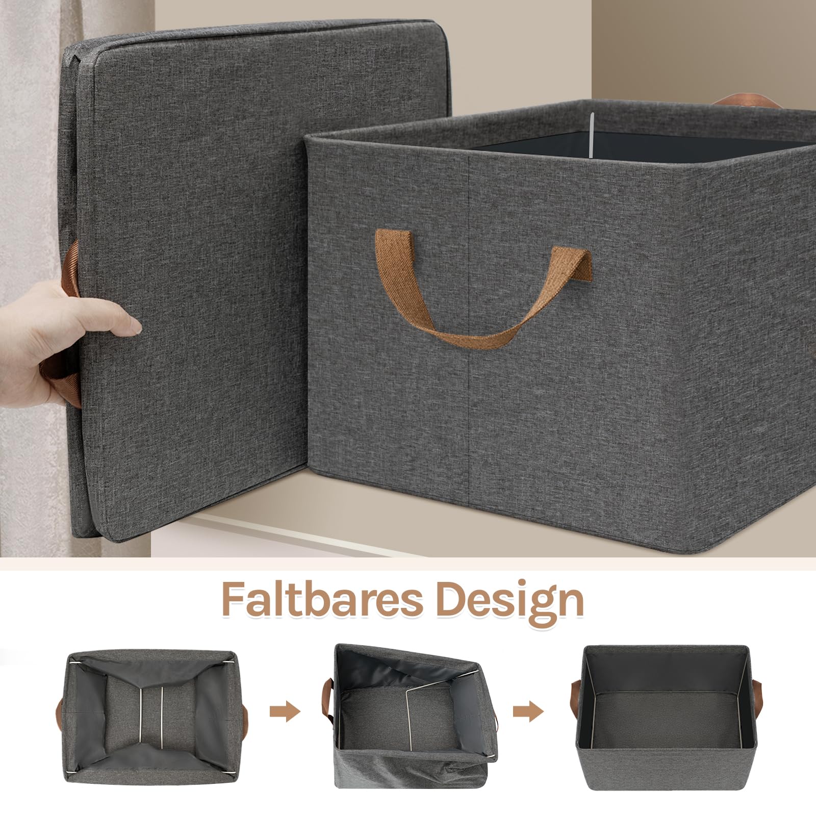Boîtes de rangement Woltu - Lot de 5 - Poignées - Pliables - 47 x 20 x 28 cm - Gris