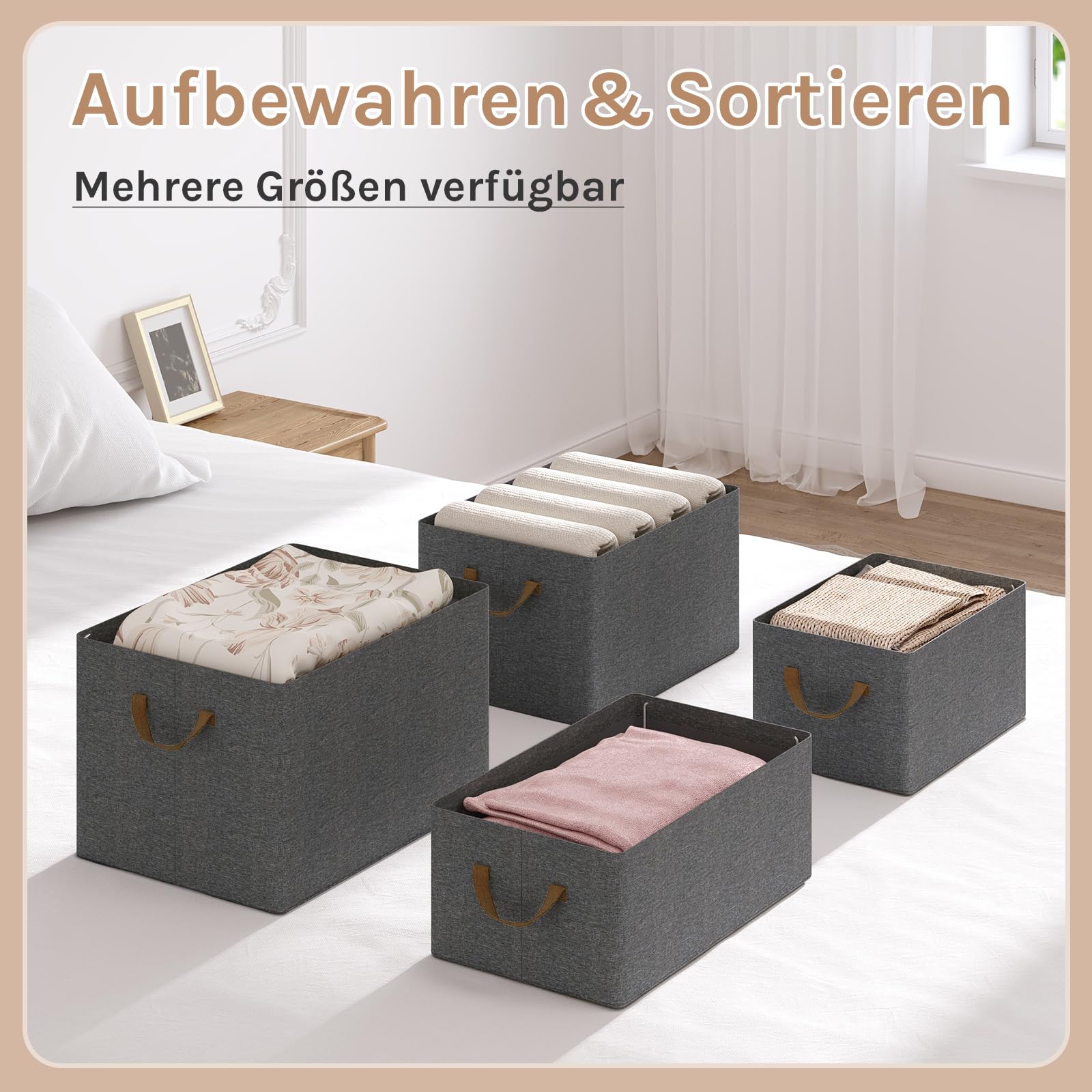 Boîtes de rangement Woltu - Lot de 5 - Poignées - Pliables - 47 x 20 x 28 cm - Gris