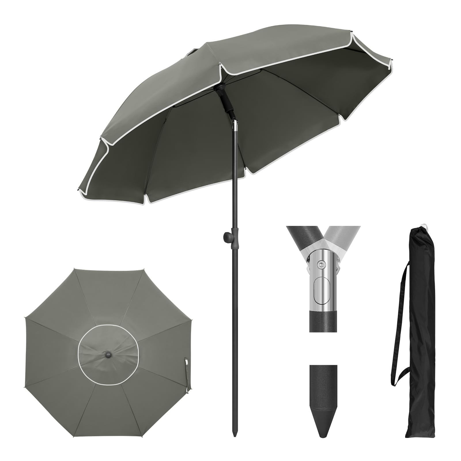 Parasol de balcon Woltu - Rond - 155 cm - UPF 50+ - Inclinable - Réglable - Gris foncé
