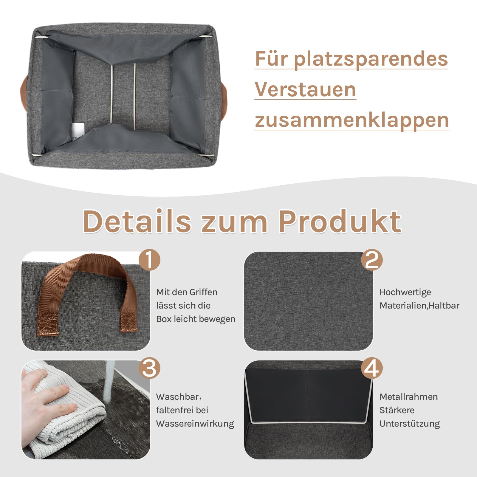 Boîtes de rangement Woltu - Lot de 5 - Poignées - Pliables - 47 x 20 x 28 cm - Gris