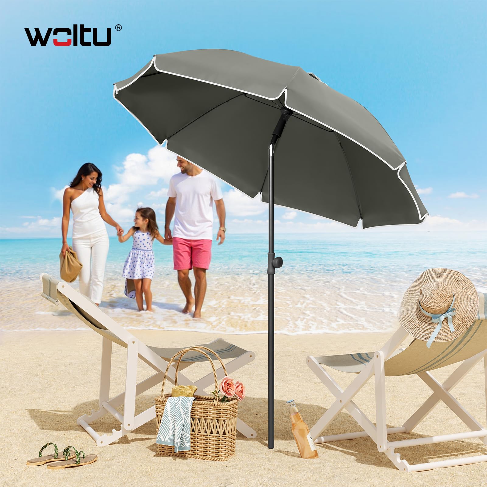 Parasol de balcon Woltu - Rond - 155 cm - UPF 50+ - Inclinable - Réglable - Gris foncé
