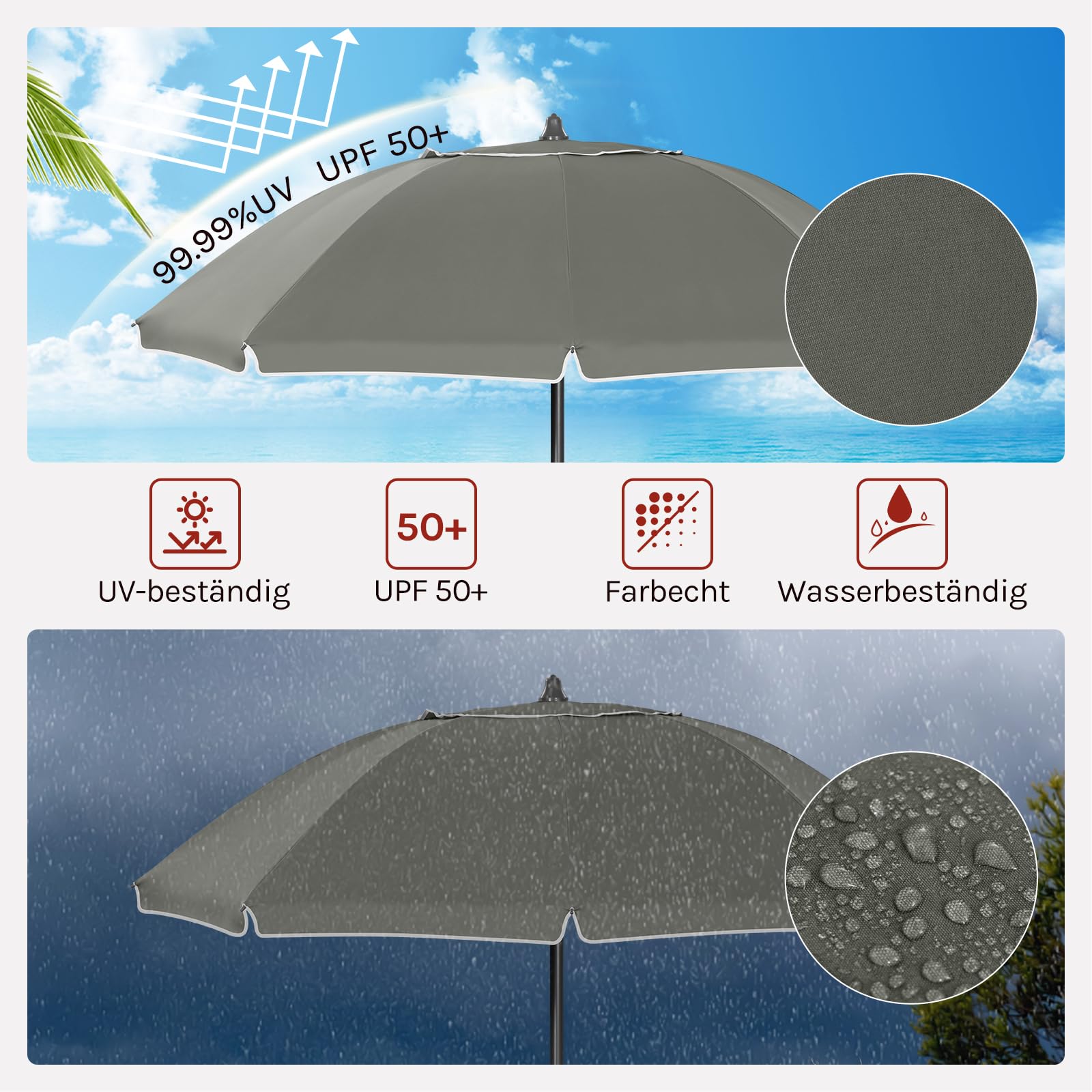 Parasol de balcon Woltu - Rond - 155 cm - UPF 50+ - Inclinable - Réglable - Gris foncé