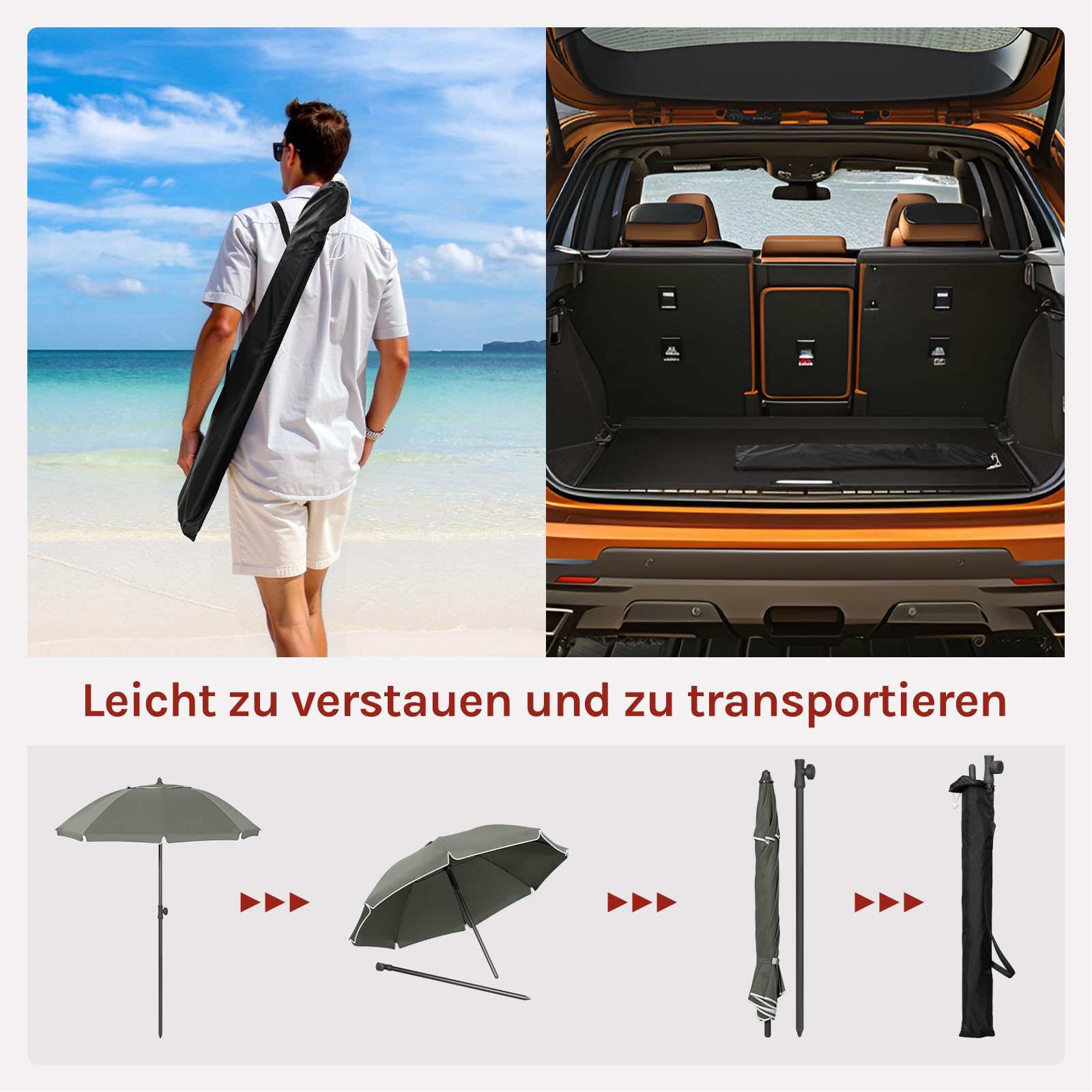 Parasol de balcon Woltu - Rond - 155 cm - UPF 50+ - Inclinable - Réglable - Gris foncé