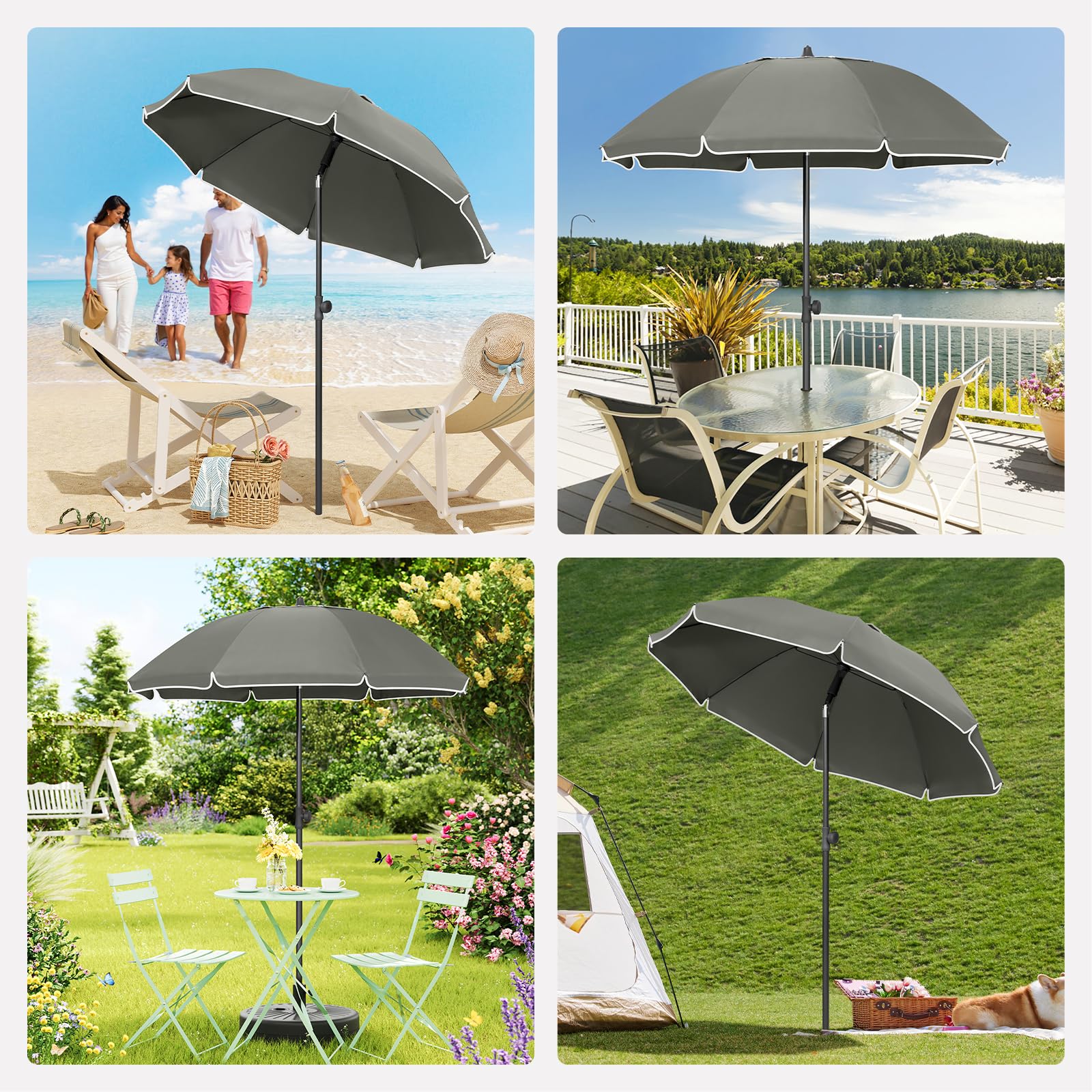 Parasol de balcon Woltu - Rond - 155 cm - UPF 50+ - Inclinable - Réglable - Gris foncé