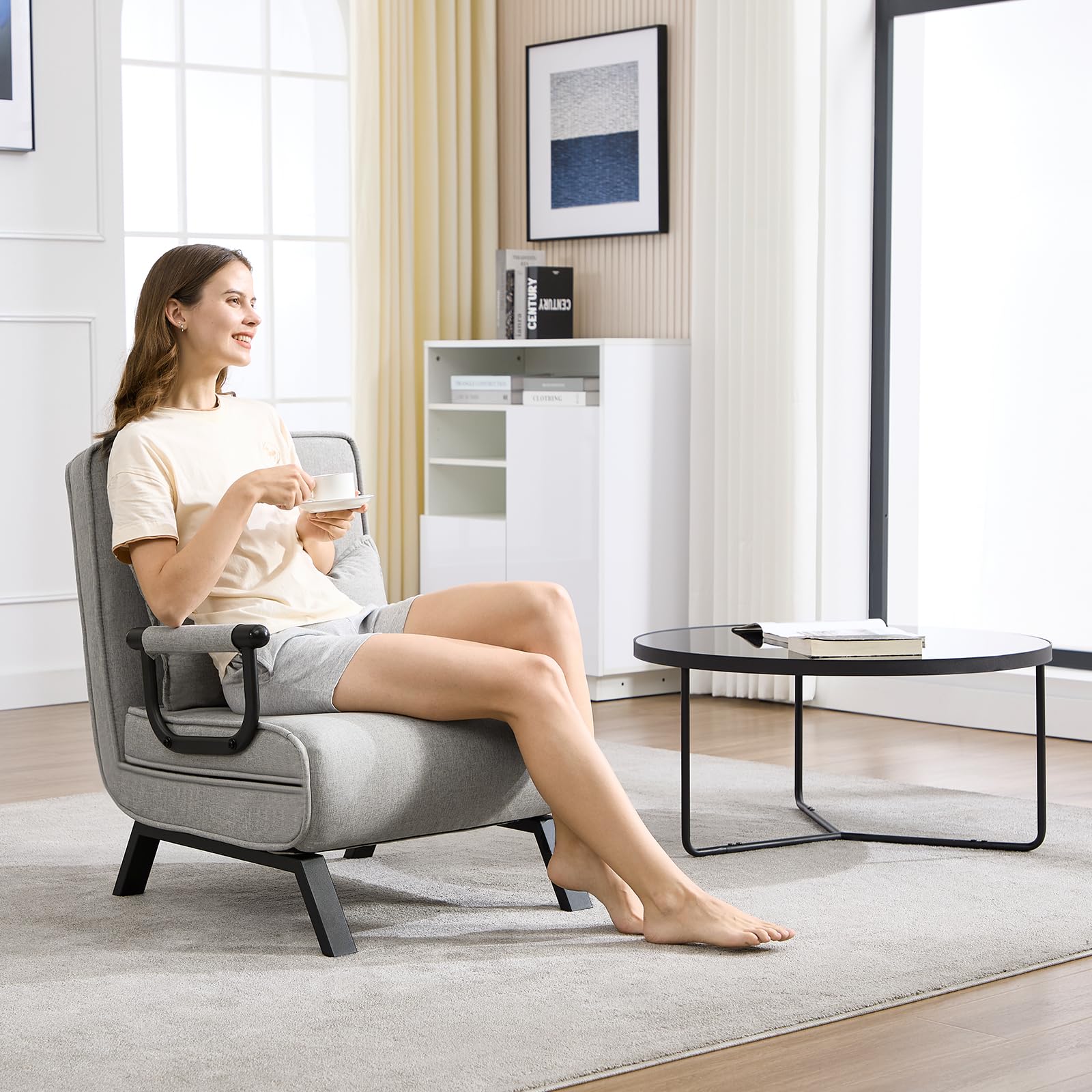 Fauteuil-lit Woltu - 3 en 1 - Dossier réglable - Lin - 65 x 78 x 75 cm - Gris clair