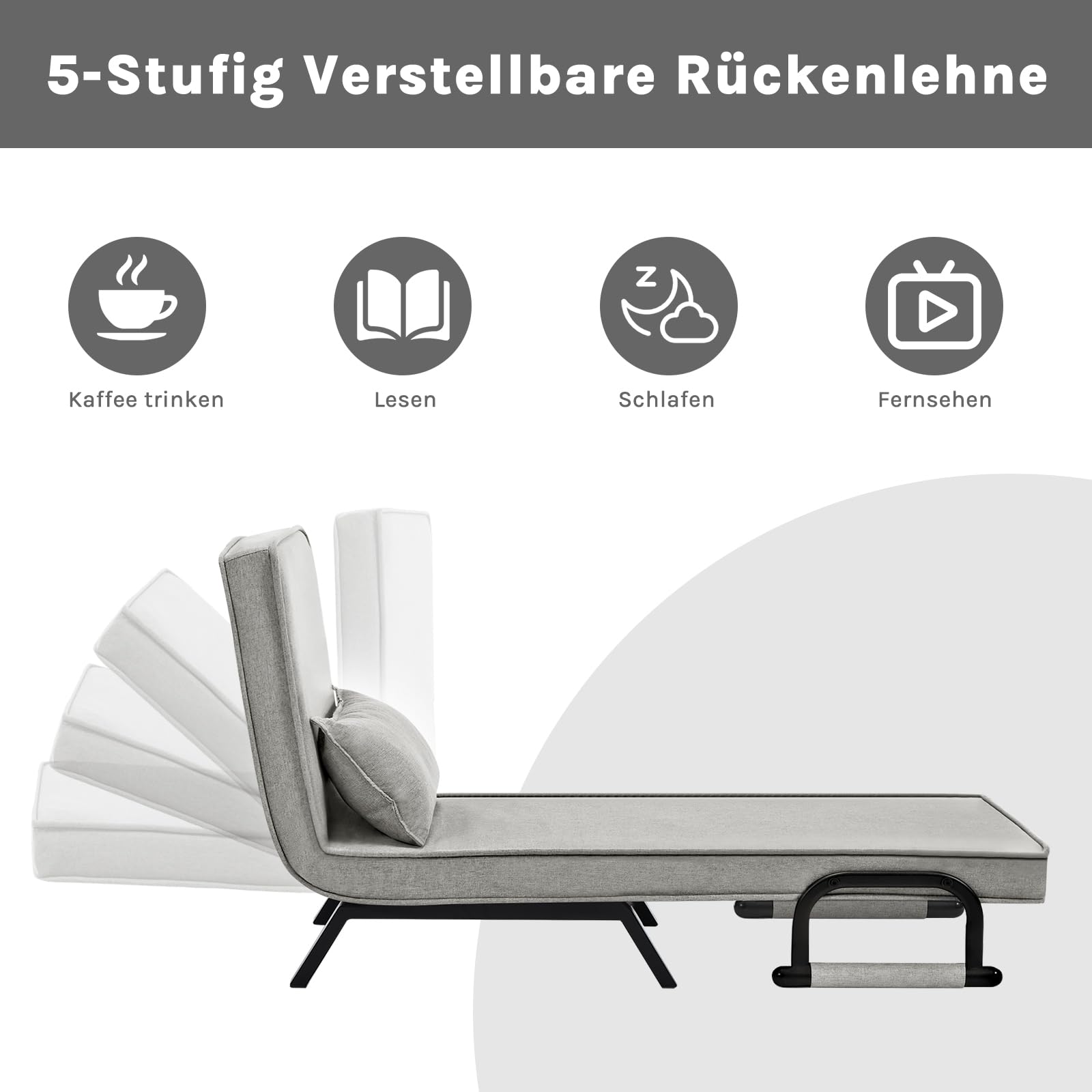 Fauteuil-lit Woltu - 3 en 1 - Dossier réglable - Lin - 65 x 78 x 75 cm - Gris clair