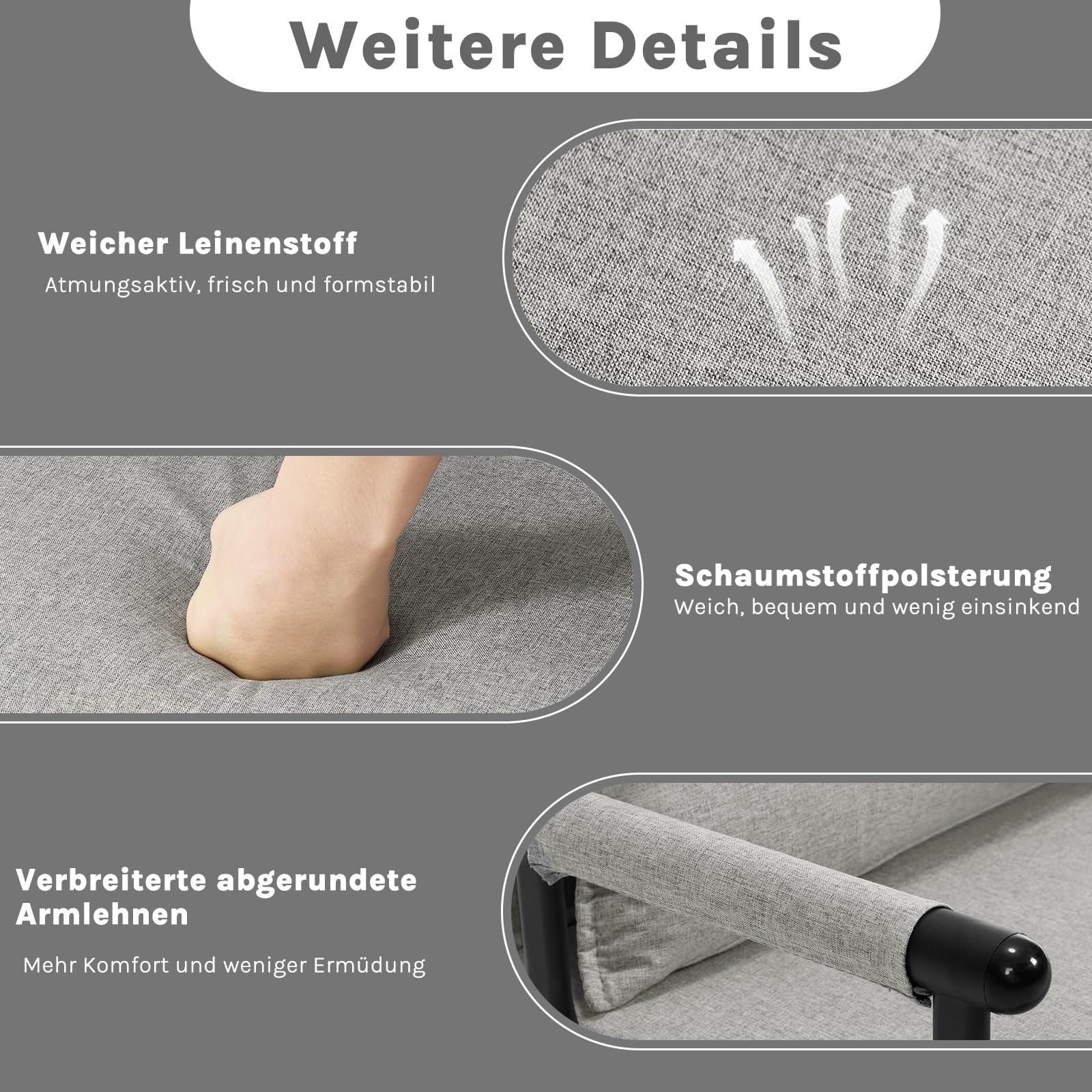 Fauteuil-lit Woltu - 3 en 1 - Dossier réglable - Lin - 65 x 78 x 75 cm - Gris clair