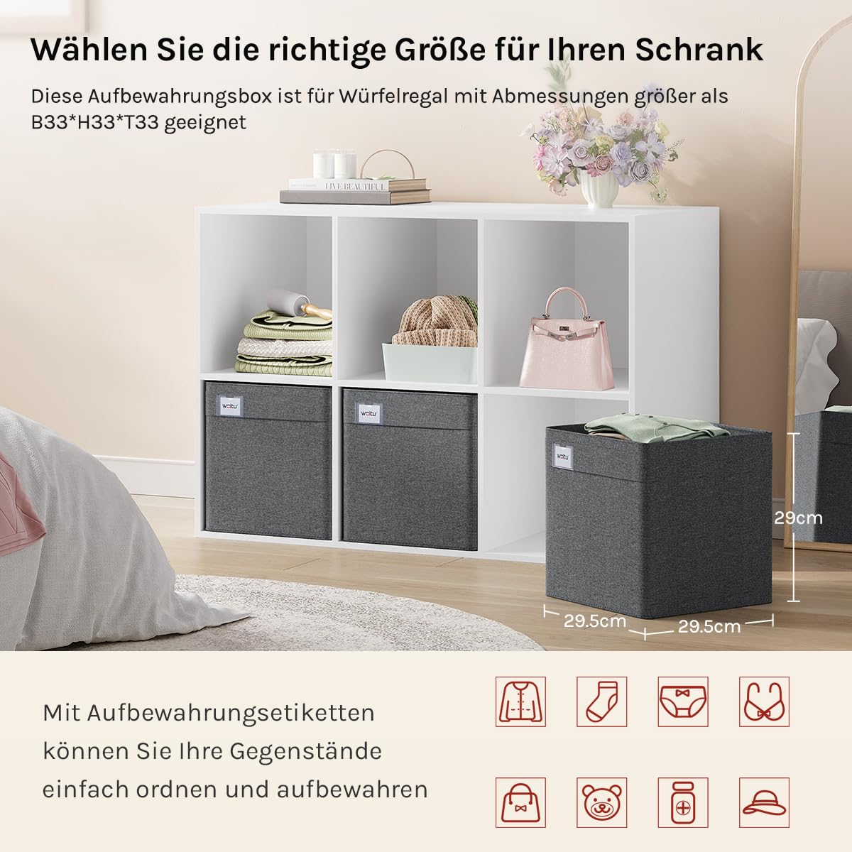 Boîtes de rangement Woltu - Lot de 3 - 29 x 29 x 29 cm - Pliables - Gris foncé