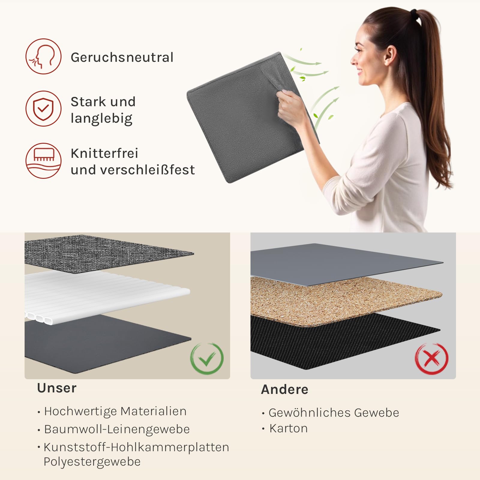 Boîtes de rangement Woltu - Lot de 3 - 29 x 29 x 29 cm - Pliables - Gris foncé