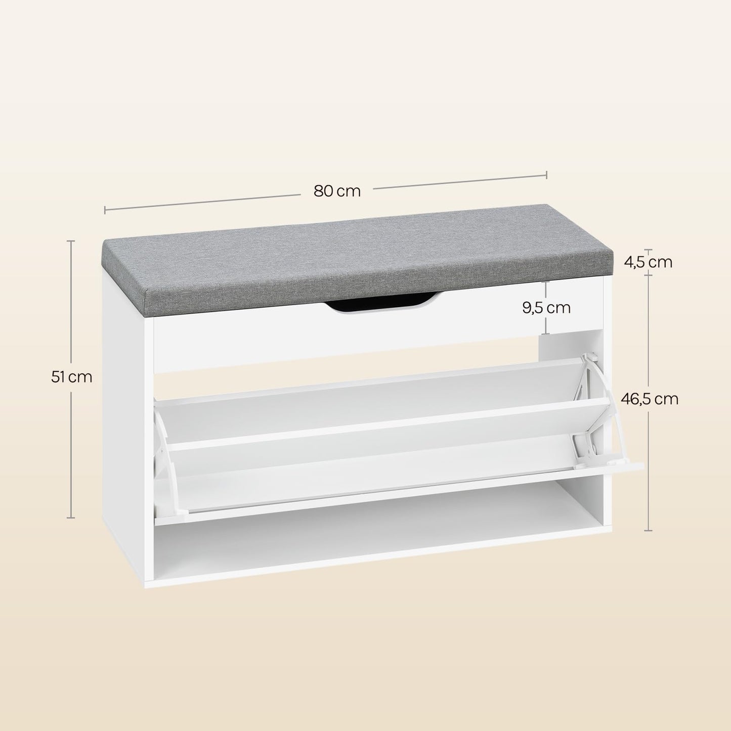Banc à chaussures Woltu - 80 x 51 x 30 cm - 2 niveaux - Coussin d'assise - Blanc/Gris clair