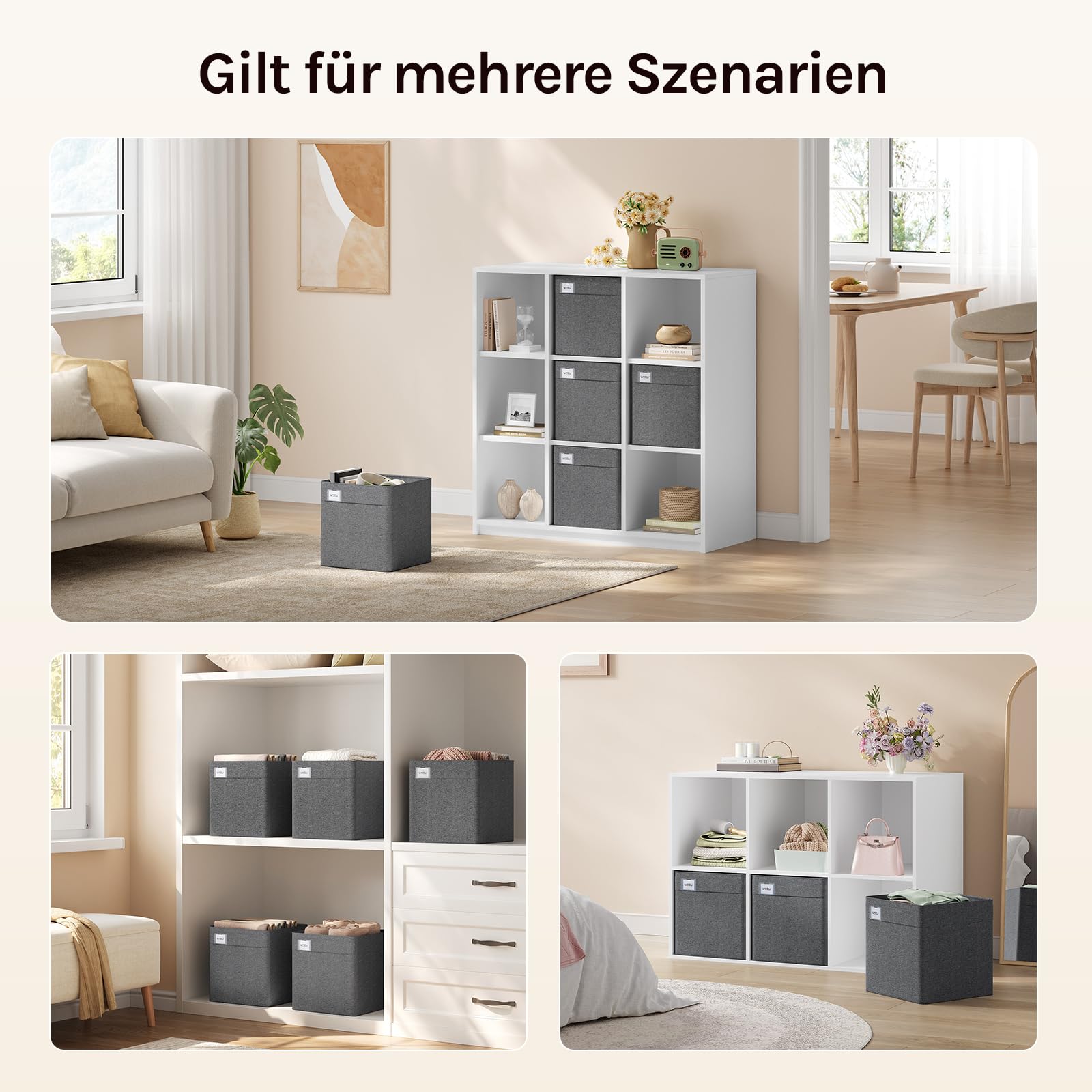 Boîtes de rangement Woltu - Lot de 3 - 29 x 29 x 29 cm - Pliables - Gris foncé