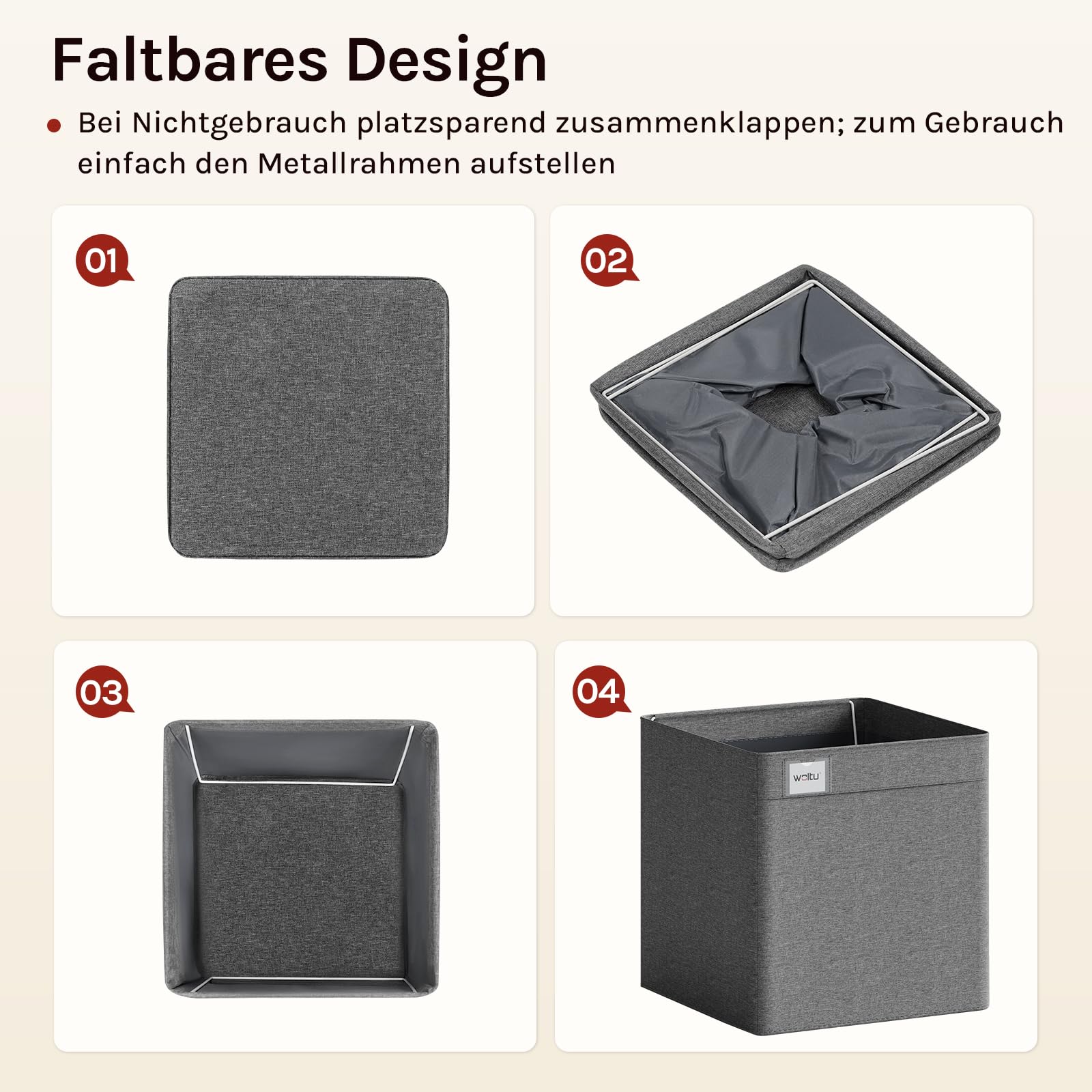 Boîtes de rangement Woltu - Lot de 3 - 29 x 29 x 29 cm - Pliables - Gris foncé
