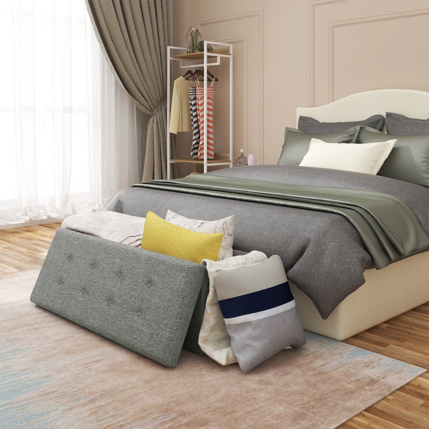 Banc de rangement Woltu - 110 cm - 118 L - Pliable - Gris clair