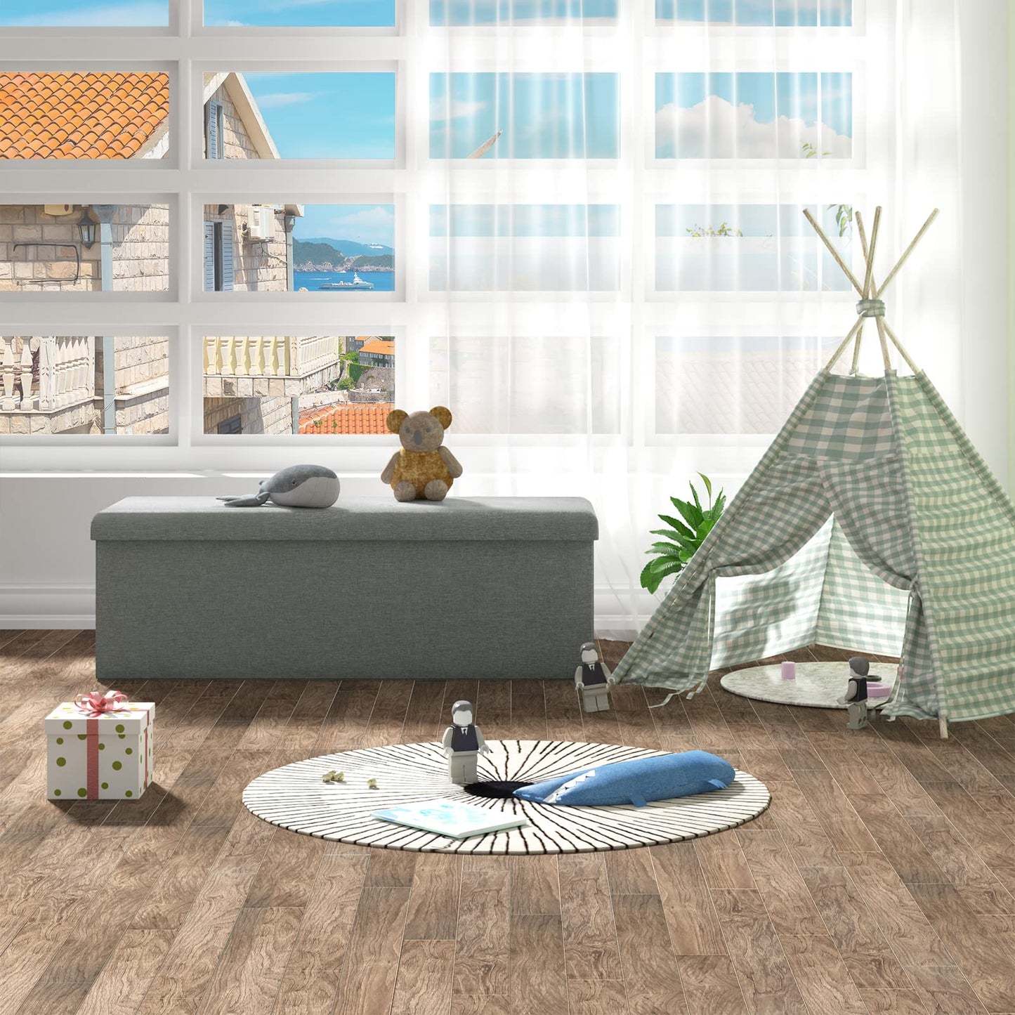 Banc de rangement Woltu - 110 cm - 118 L - Pliable - Gris clair