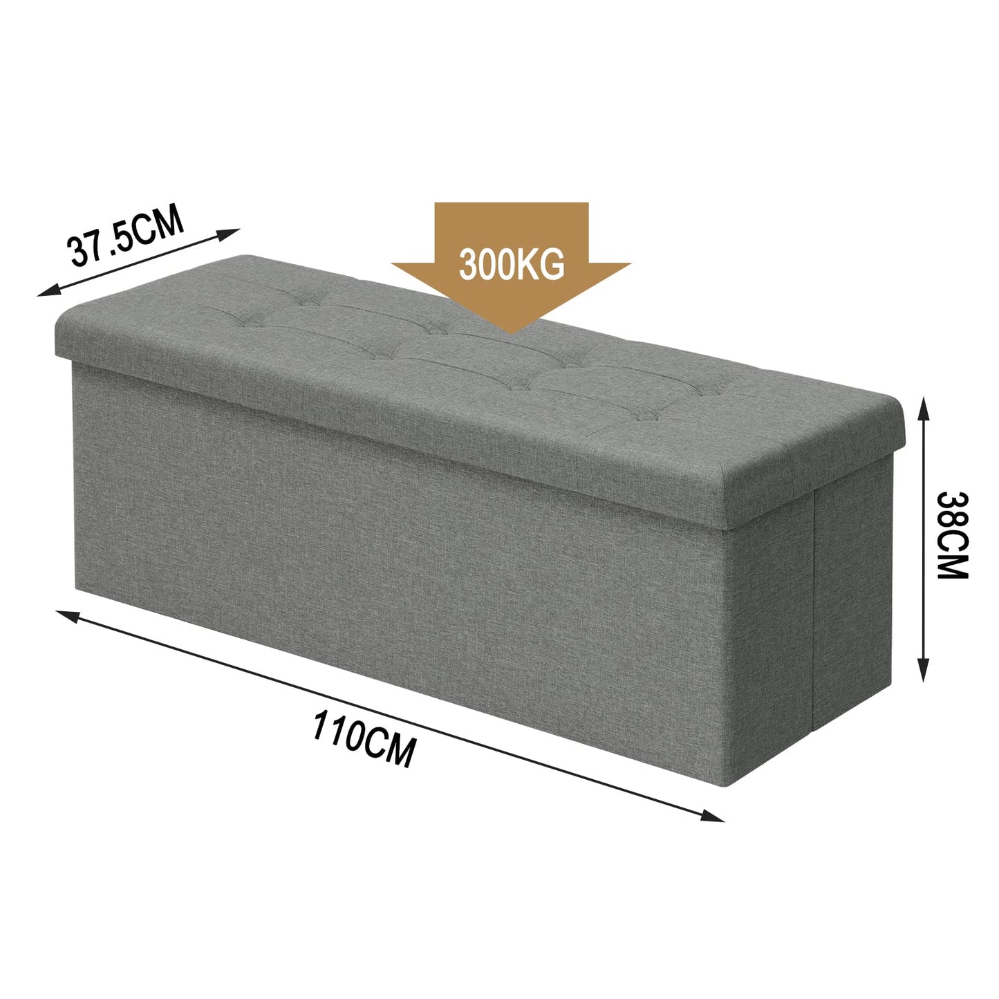 Banc de rangement Woltu - 110 cm - 118 L - Pliable - Gris clair