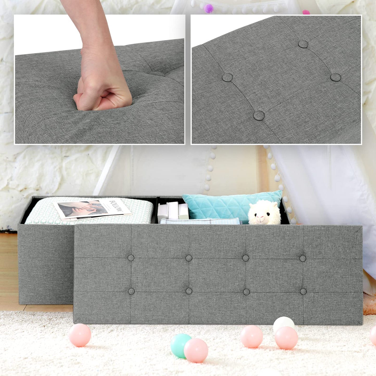 Banc de rangement Woltu - 110 cm - 118 L - Pliable - Gris clair