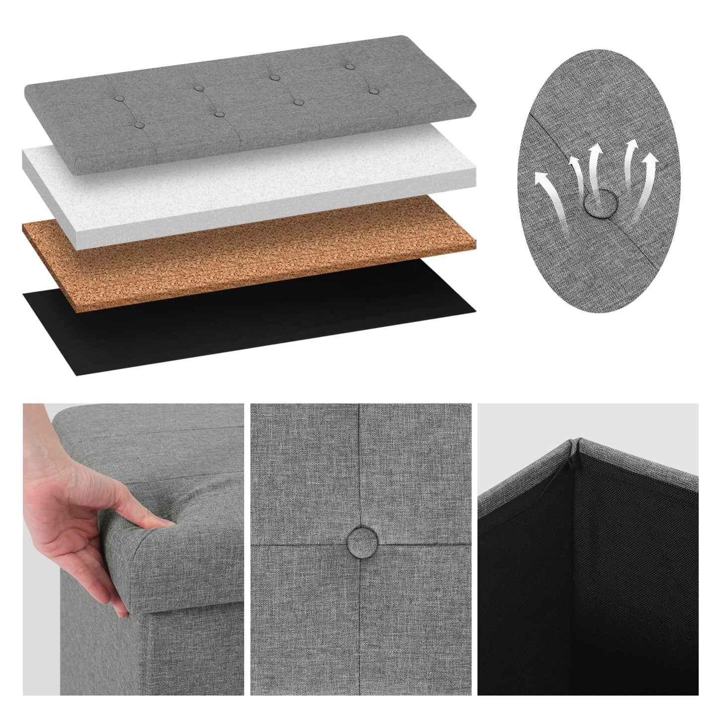 Banc de rangement Woltu - 110 cm - 118 L - Pliable - Gris clair