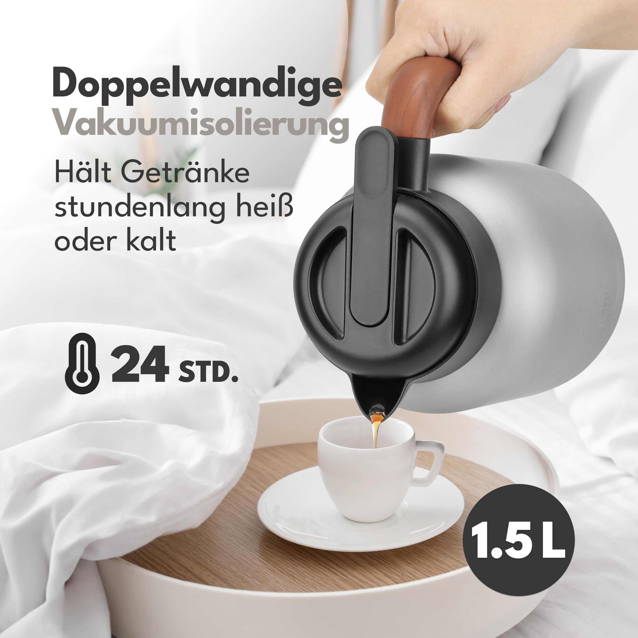 Thermos Lebenlang - 1,5 l - Filtre à thé - 24 heures - Noir