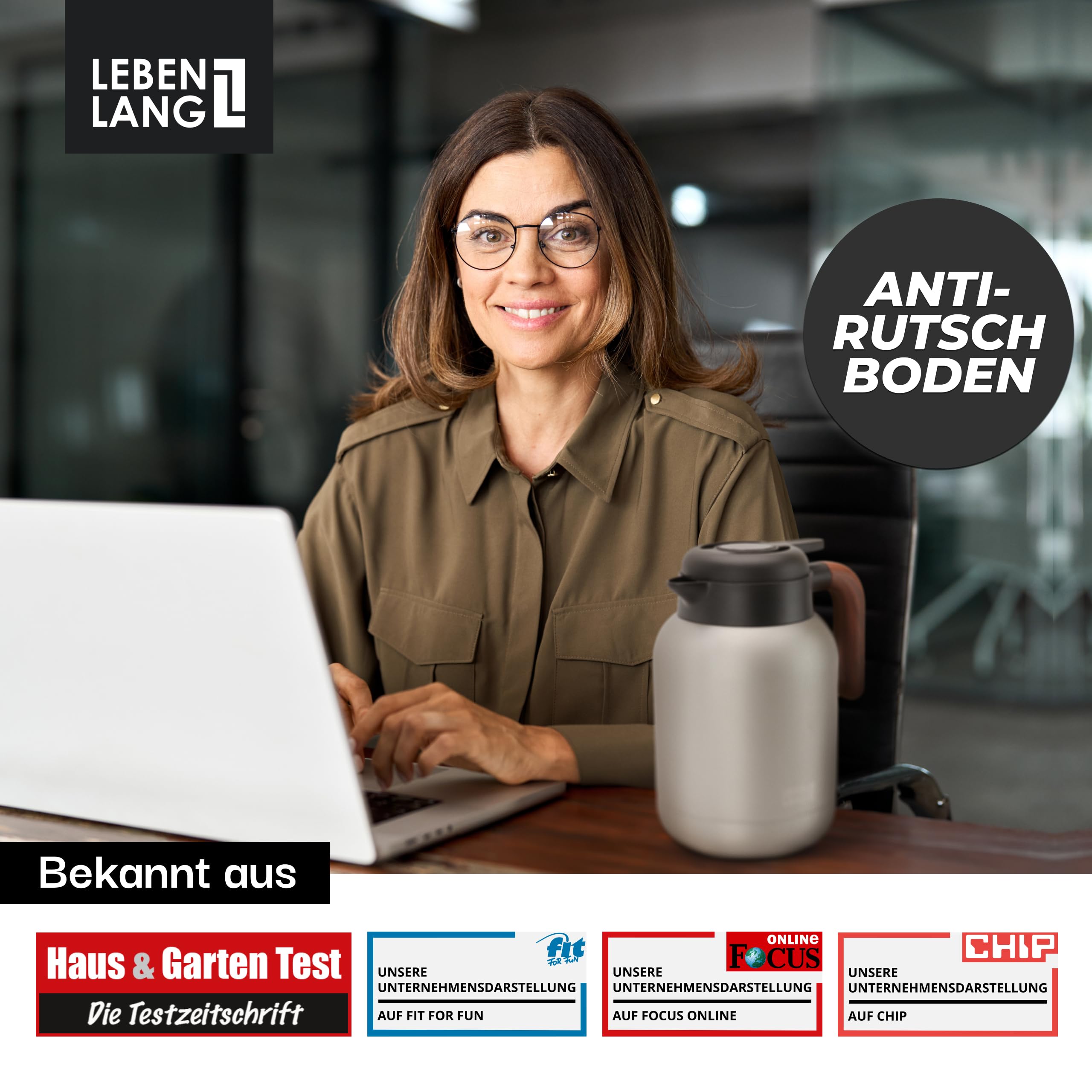 Thermos Lebenlang - 1,5 l - Filtre à thé - 24 heures - Noir