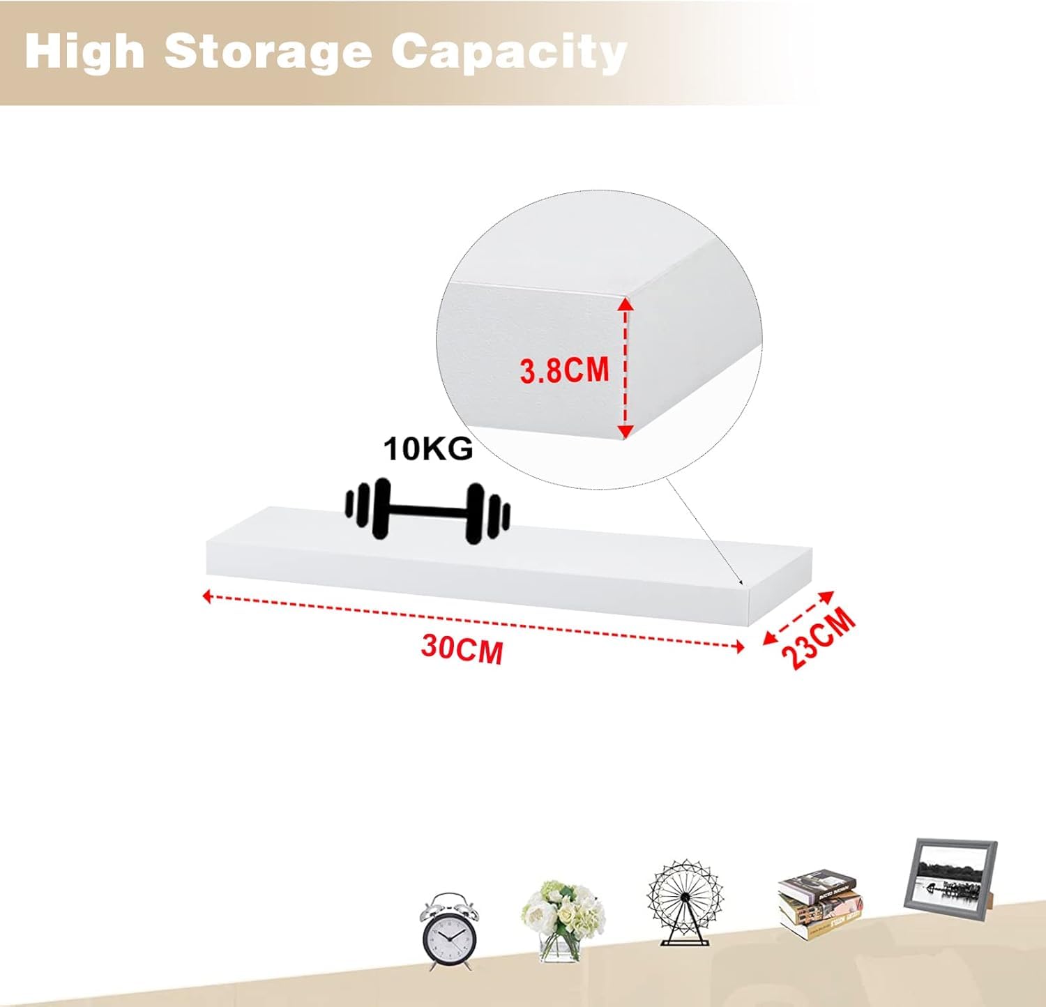 Étagère murale Esituro - 30 x 3,8 x 22,9 cm - Suspendue - MDF - Blanc