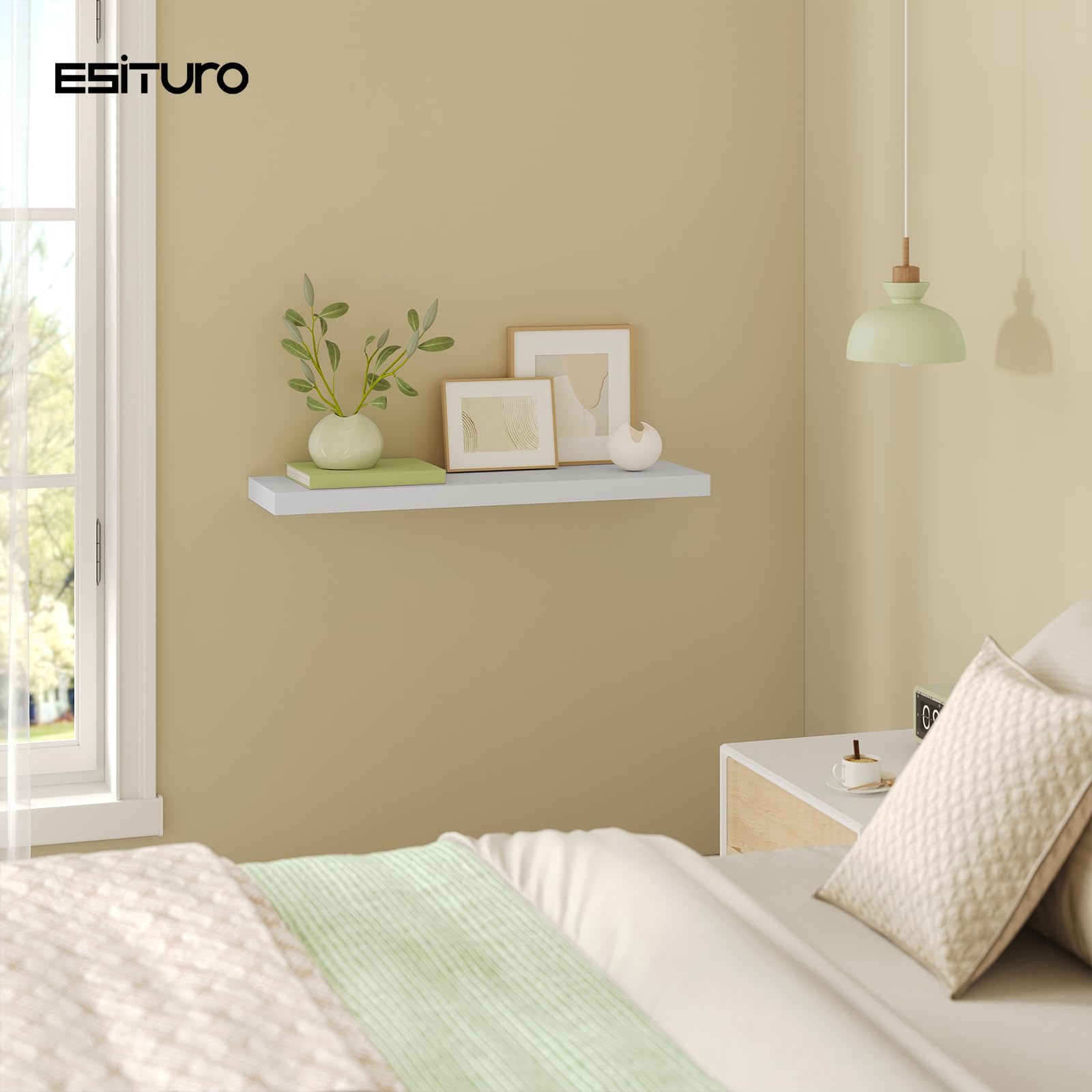 Étagère murale Esituro - 70 x 23 x 3,8 cm - Suspendue - Bois - Blanc