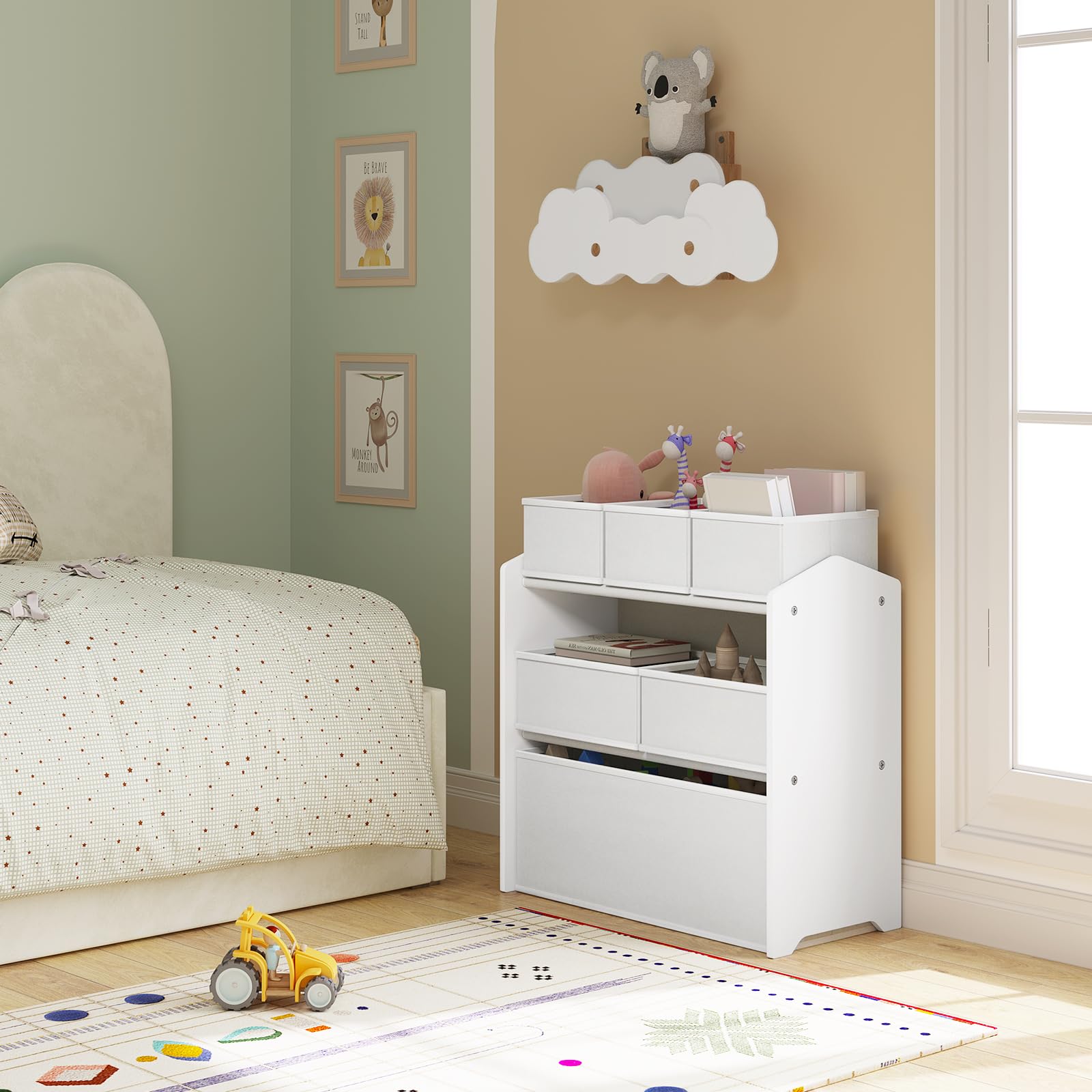 Meuble de rangement pour enfants Lestarain - 63 x 60 x 30 cm - 9 bacs - Blanc/Gris