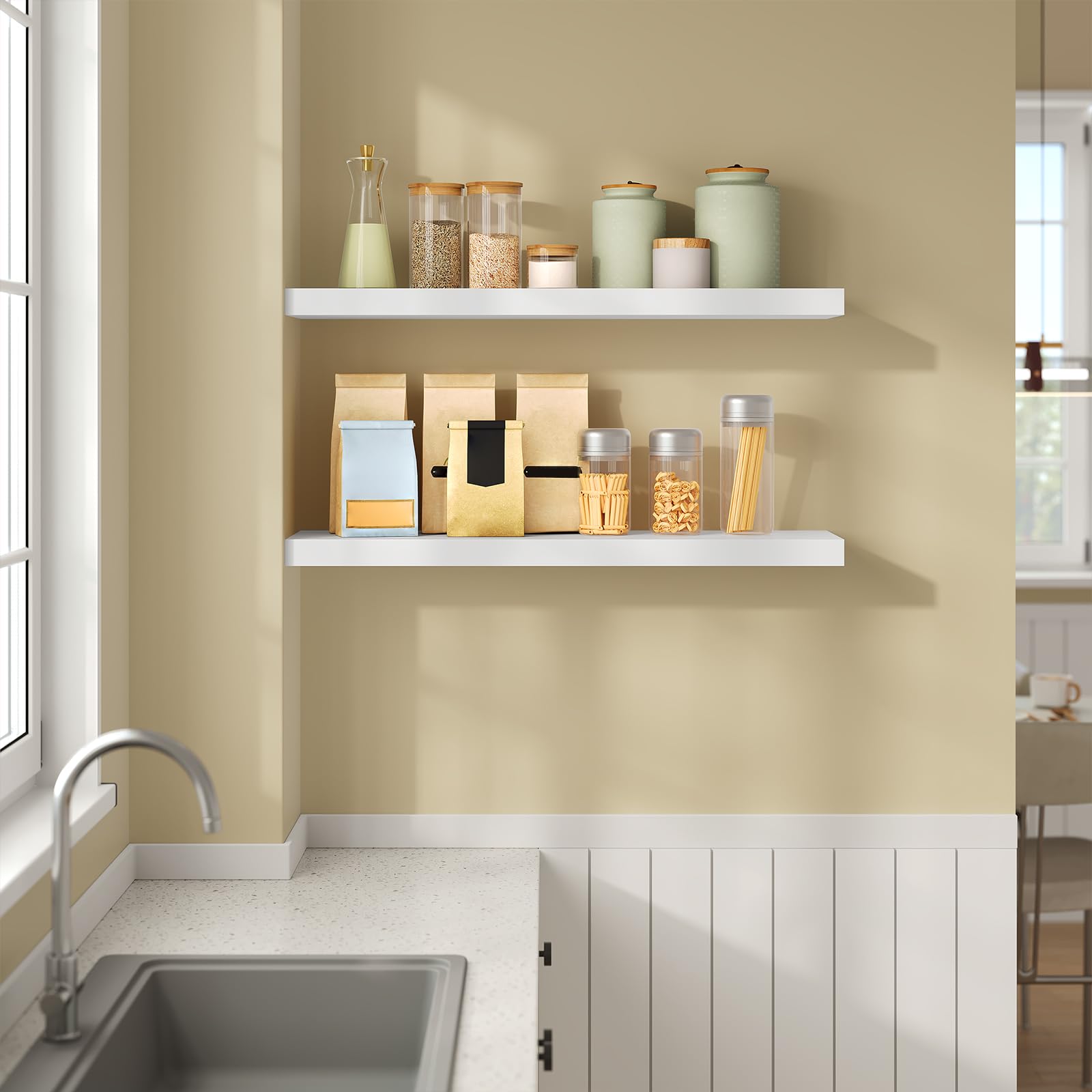 Étagère murale Esituro - 70 x 23 x 3,8 cm - Suspendue - Bois - Blanc