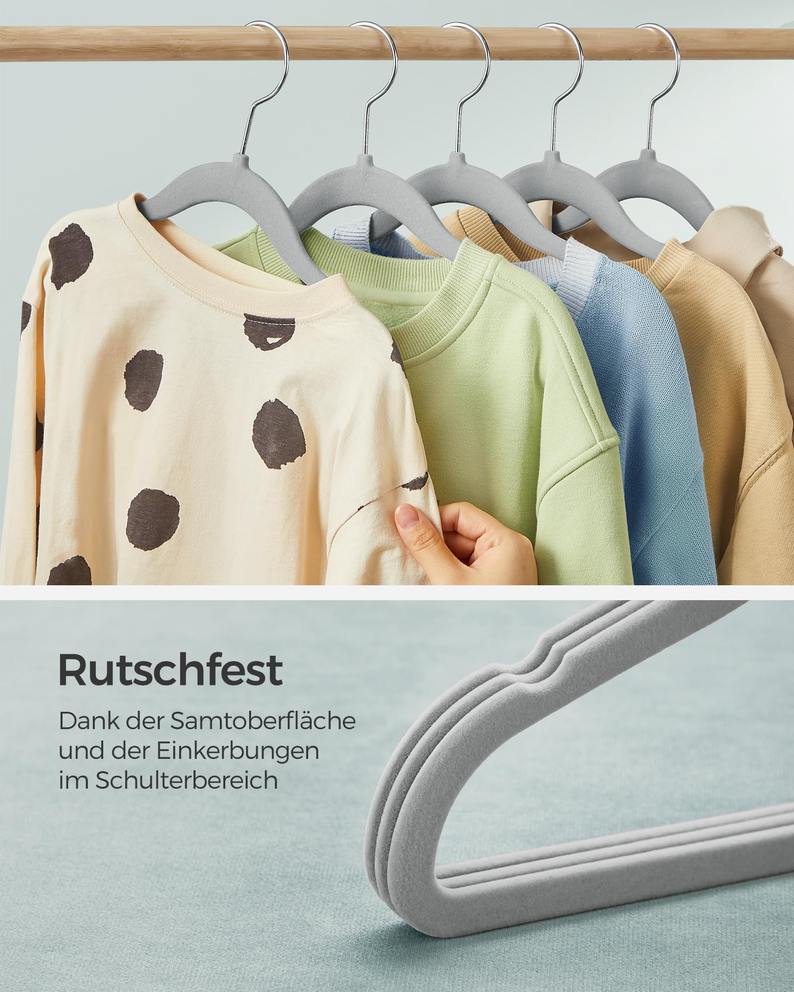 Cintres pour vêtements d'enfants Songmics - 30 pièces - Velours - Antidérapants - Gris tourterelle