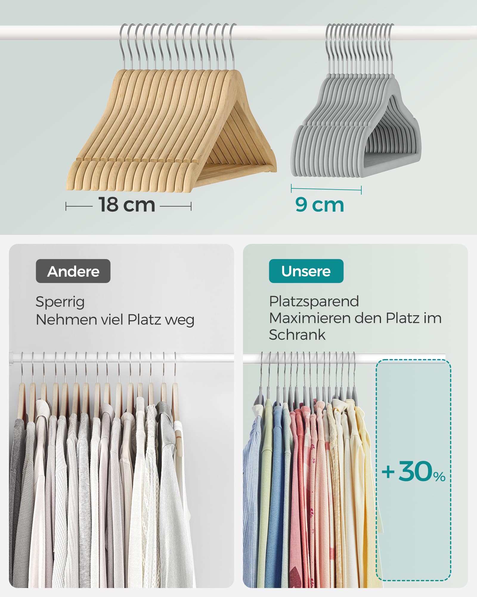 Cintres pour vêtements d'enfants Songmics - 30 pièces - Velours - Antidérapants - Gris tourterelle