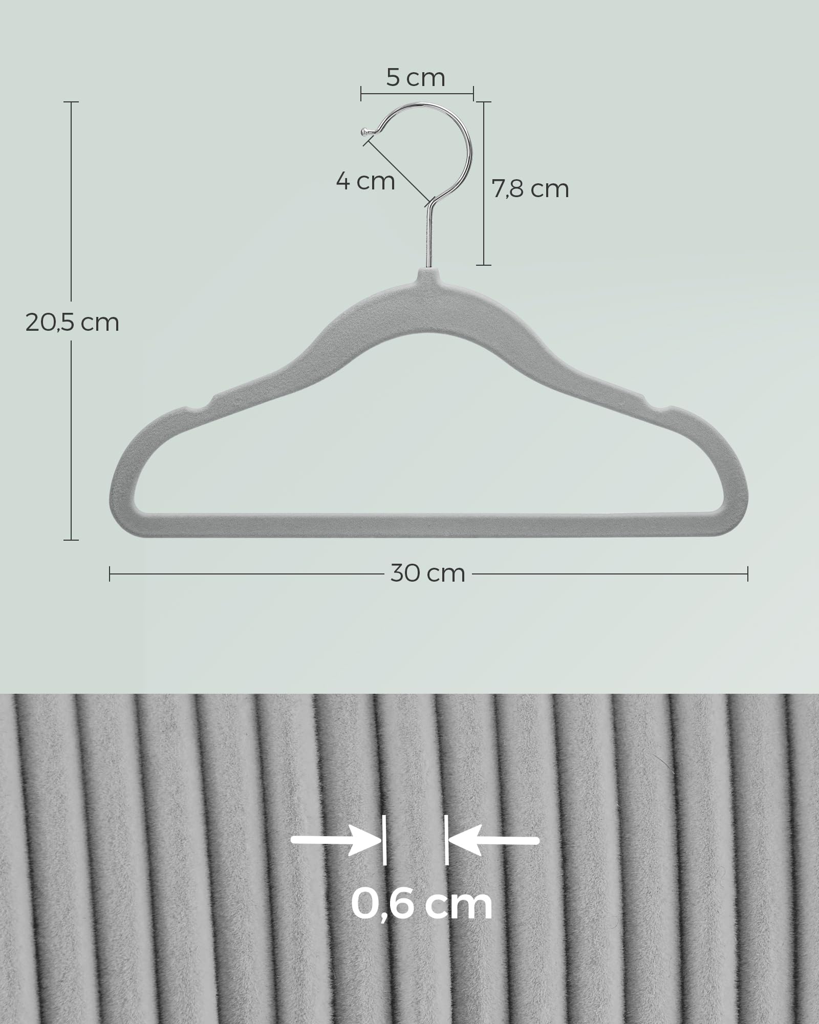Cintres pour vêtements d'enfants Songmics - 30 pièces - Velours - Antidérapants - Gris tourterelle