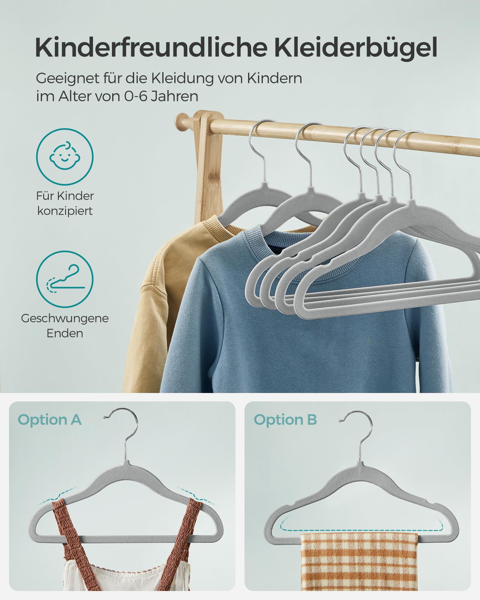Cintres pour vêtements d'enfants Songmics - 30 pièces - Velours - Antidérapants - Gris tourterelle