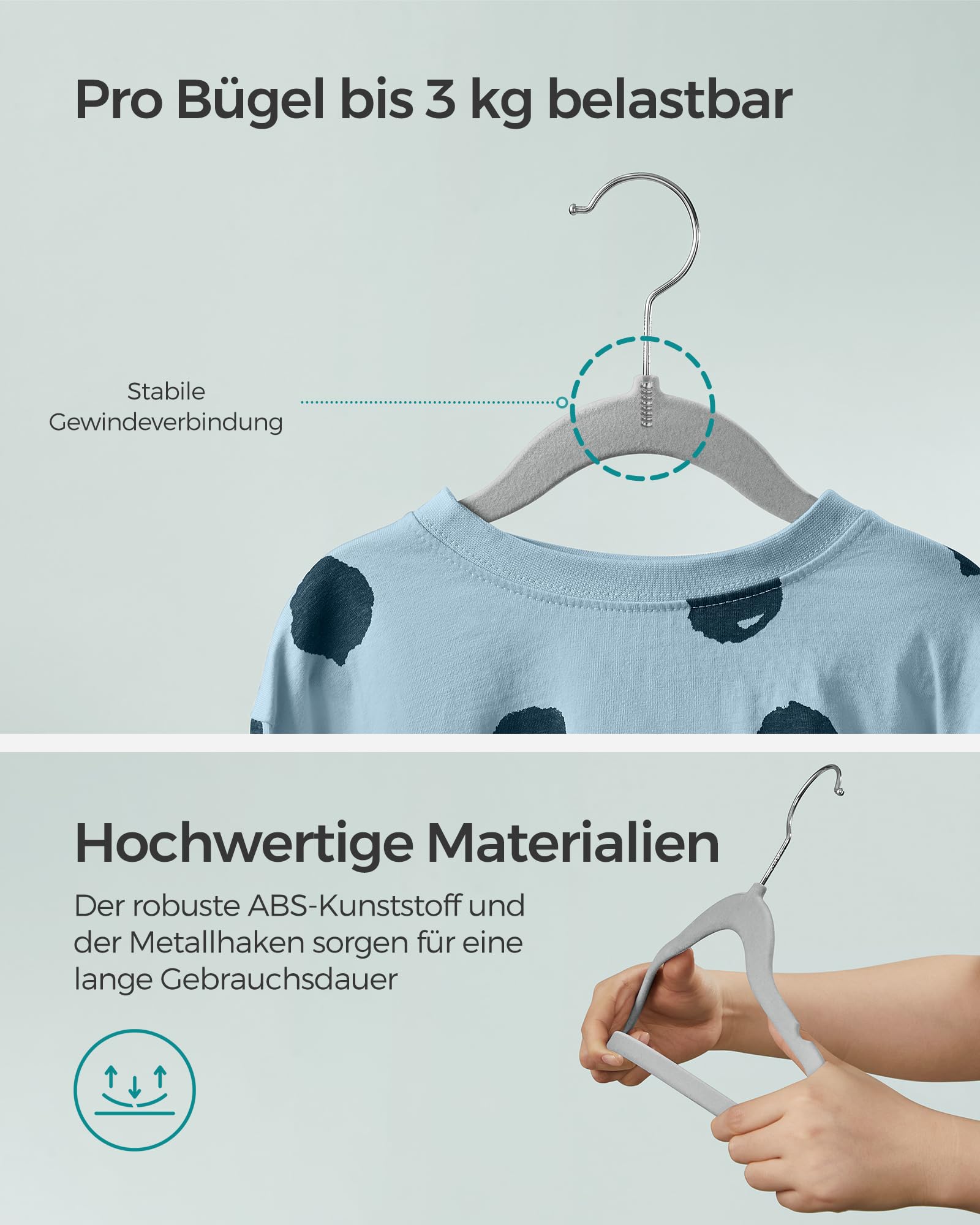 Cintres pour vêtements d'enfants Songmics - 30 pièces - Velours - Antidérapants - Gris tourterelle