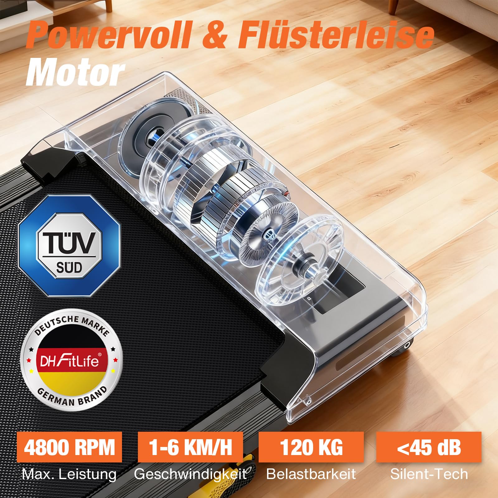 DH FitLife Walking Pad - 2026 - 1 à 6 km/h - Inclinaison de 0 à 6 % - Commande via application