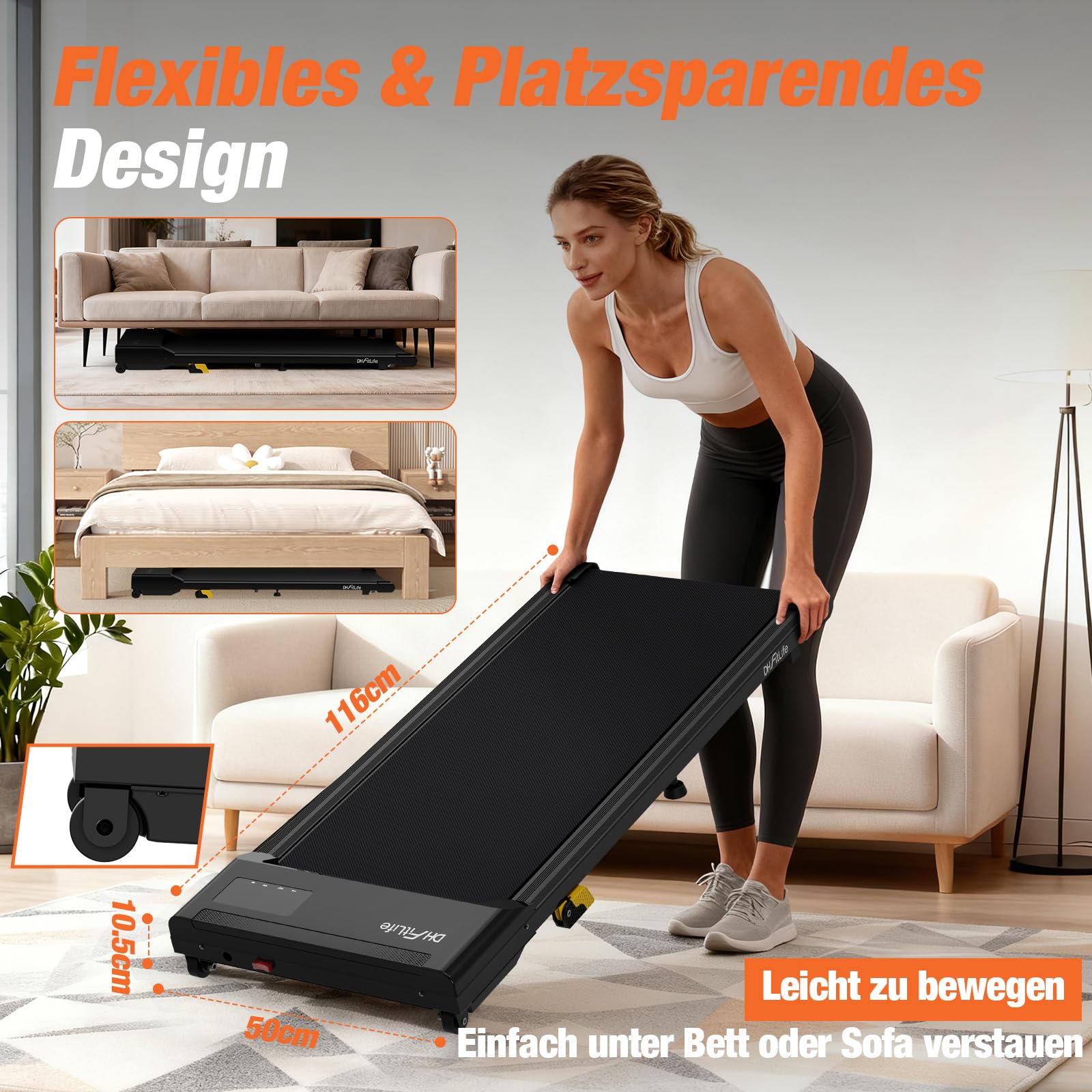 DH FitLife Walking Pad - 2026 - 1 à 6 km/h - Inclinaison de 0 à 6 % - Commande via application